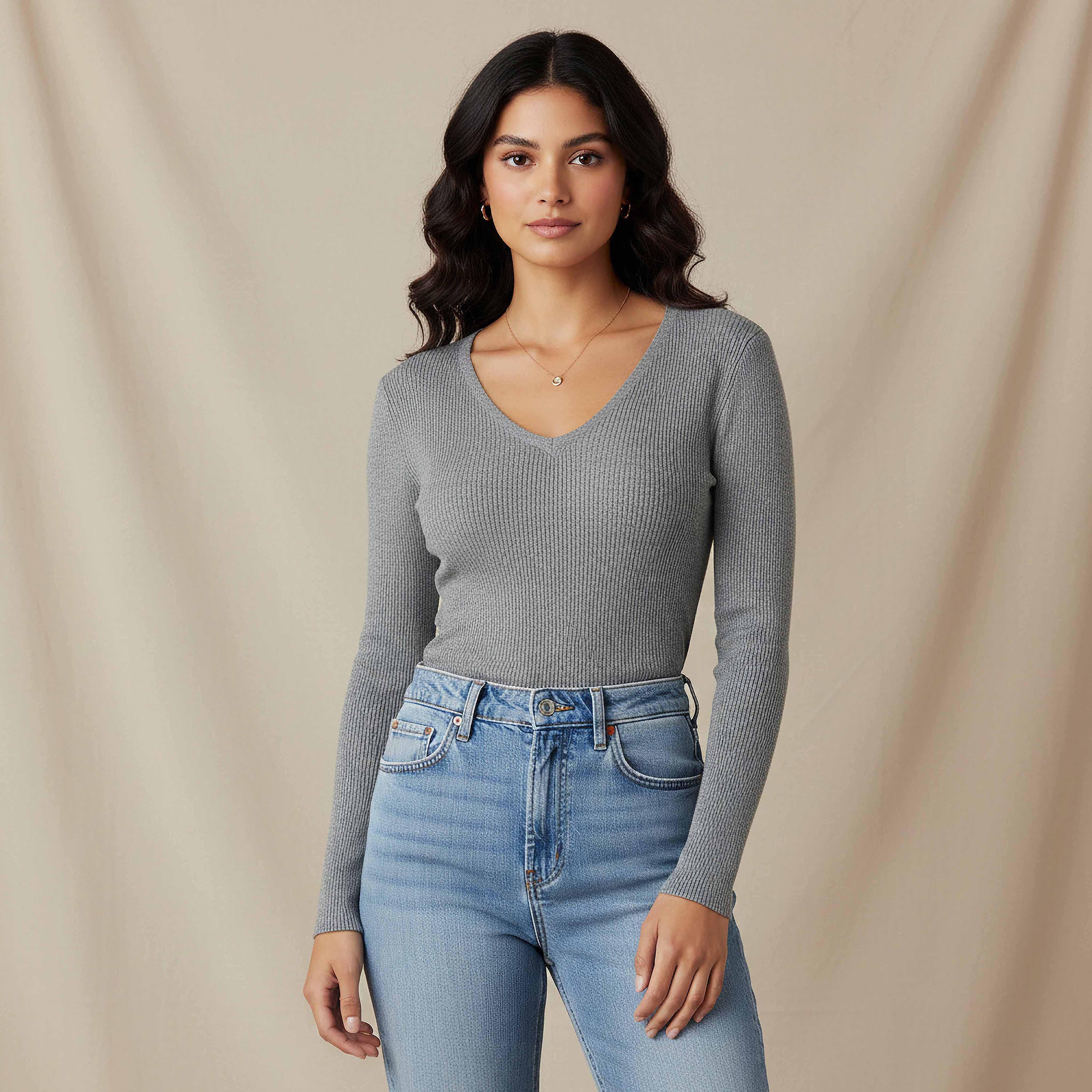 كنزة تريكو مضلعة بقصة عادية وياقة V من تو إكستريمز-women-clothing-cardigansandjumpers-jumpers-image-1