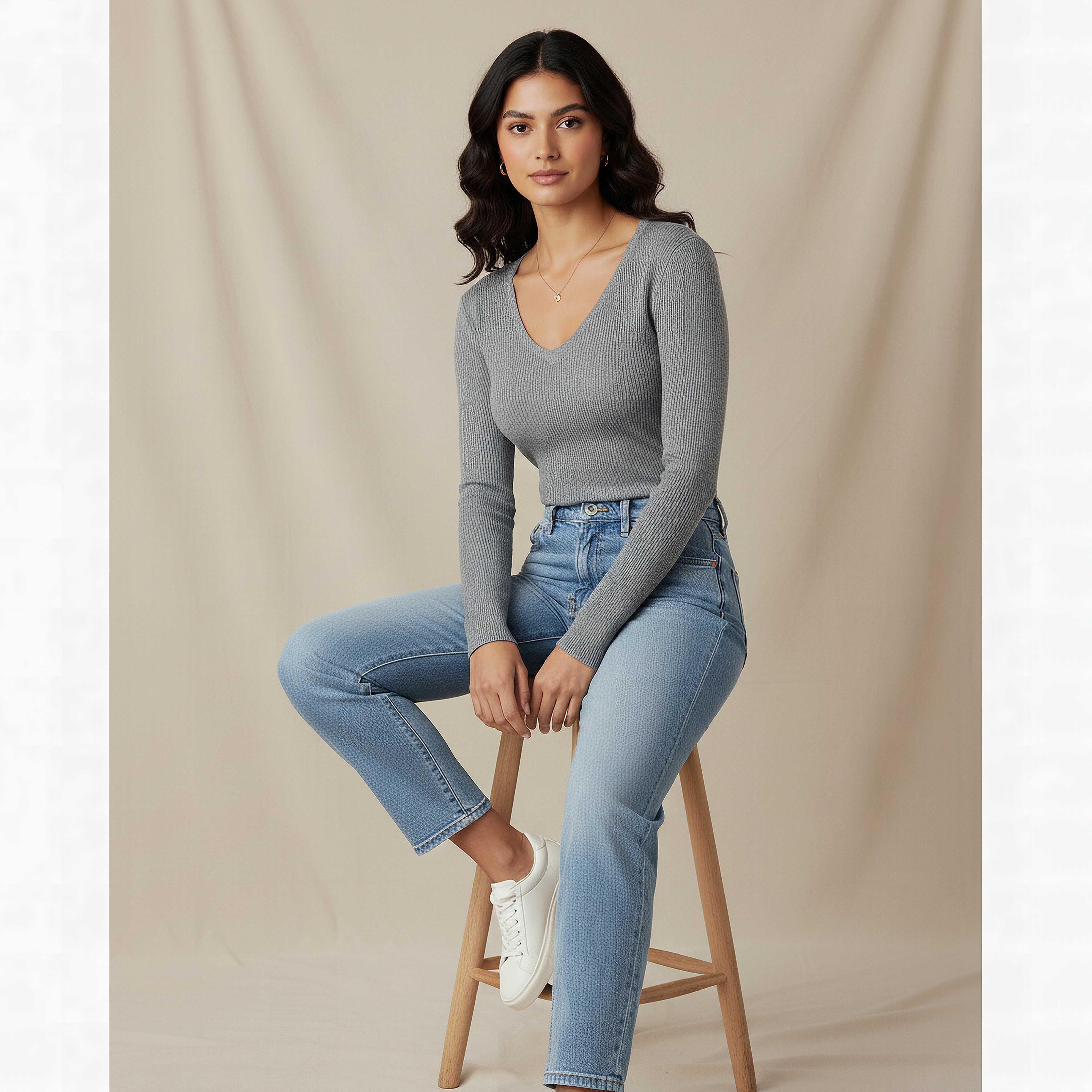 كنزة تريكو مضلعة بقصة عادية وياقة V من تو إكستريمز-women-clothing-cardigansandjumpers-jumpers-image-5