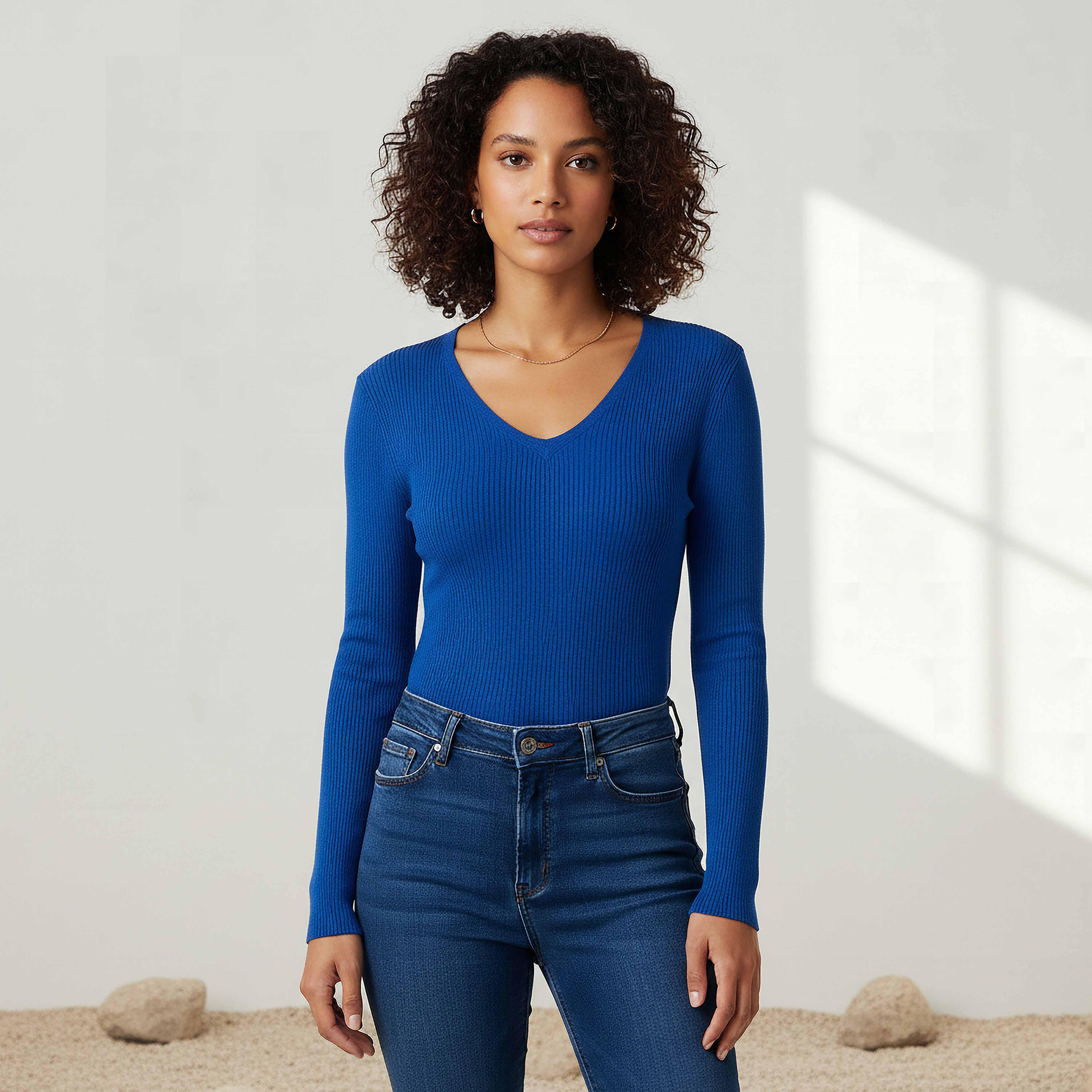 2Xtremz Regular Fit Ribbed V-neck Tricot Sweater-women-clothing-cardigansandjumpers-jumpers-image-1
