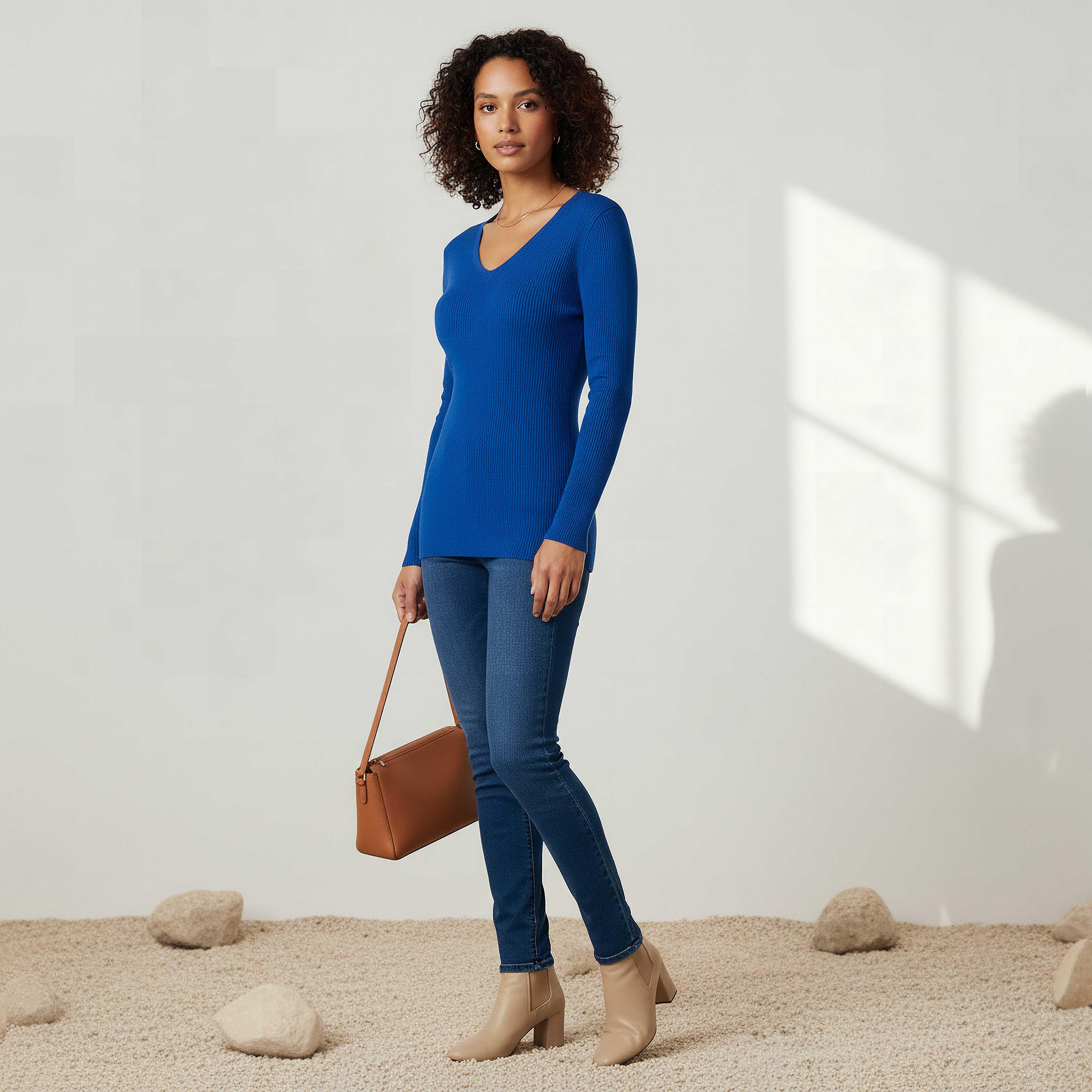 2Xtremz Regular Fit Ribbed V-neck Tricot Sweater-women-clothing-cardigansandjumpers-jumpers-image-2