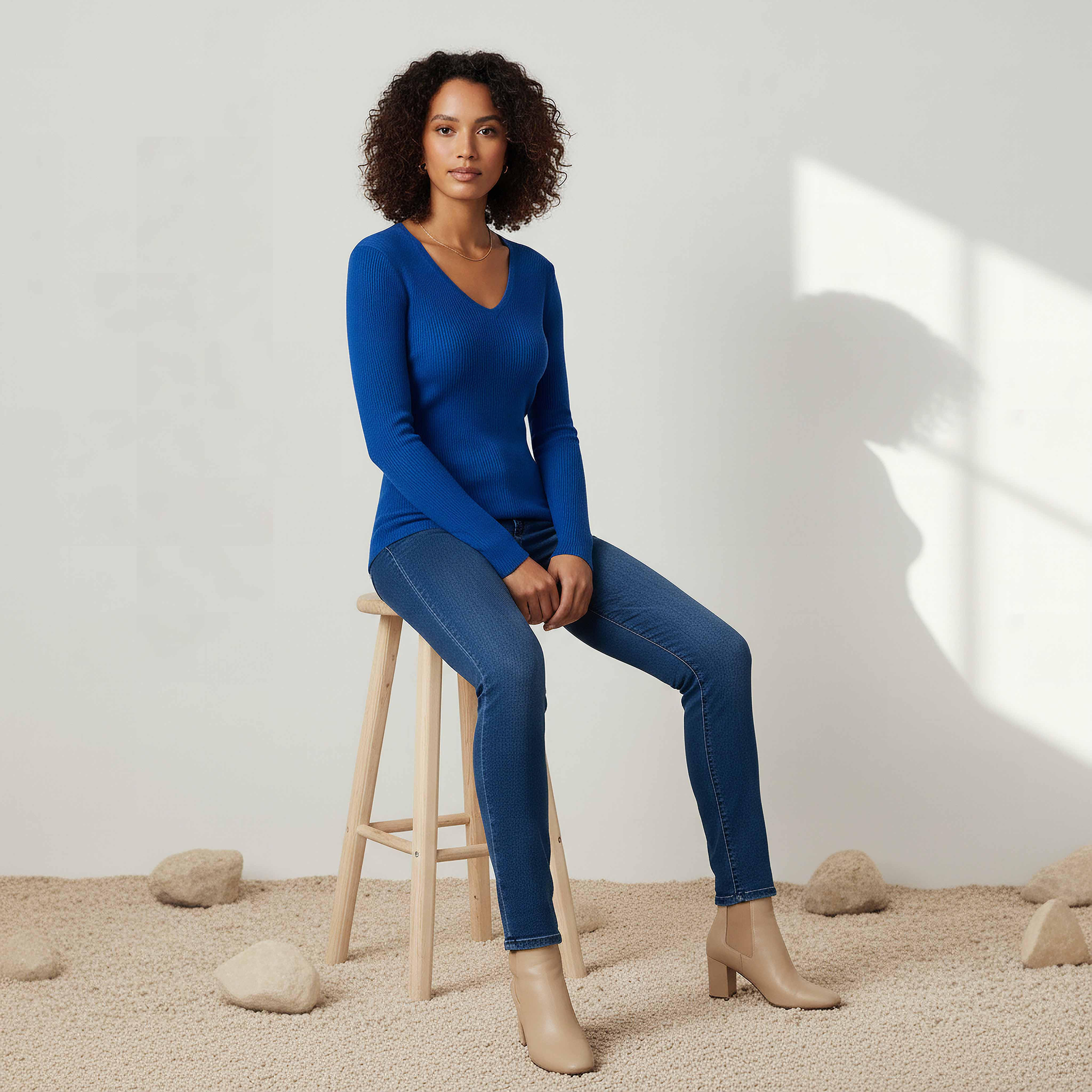 كنزة تريكو مضلعة بقصة عادية وياقة V من تو إكستريمز-women-clothing-cardigansandjumpers-jumpers-image-5