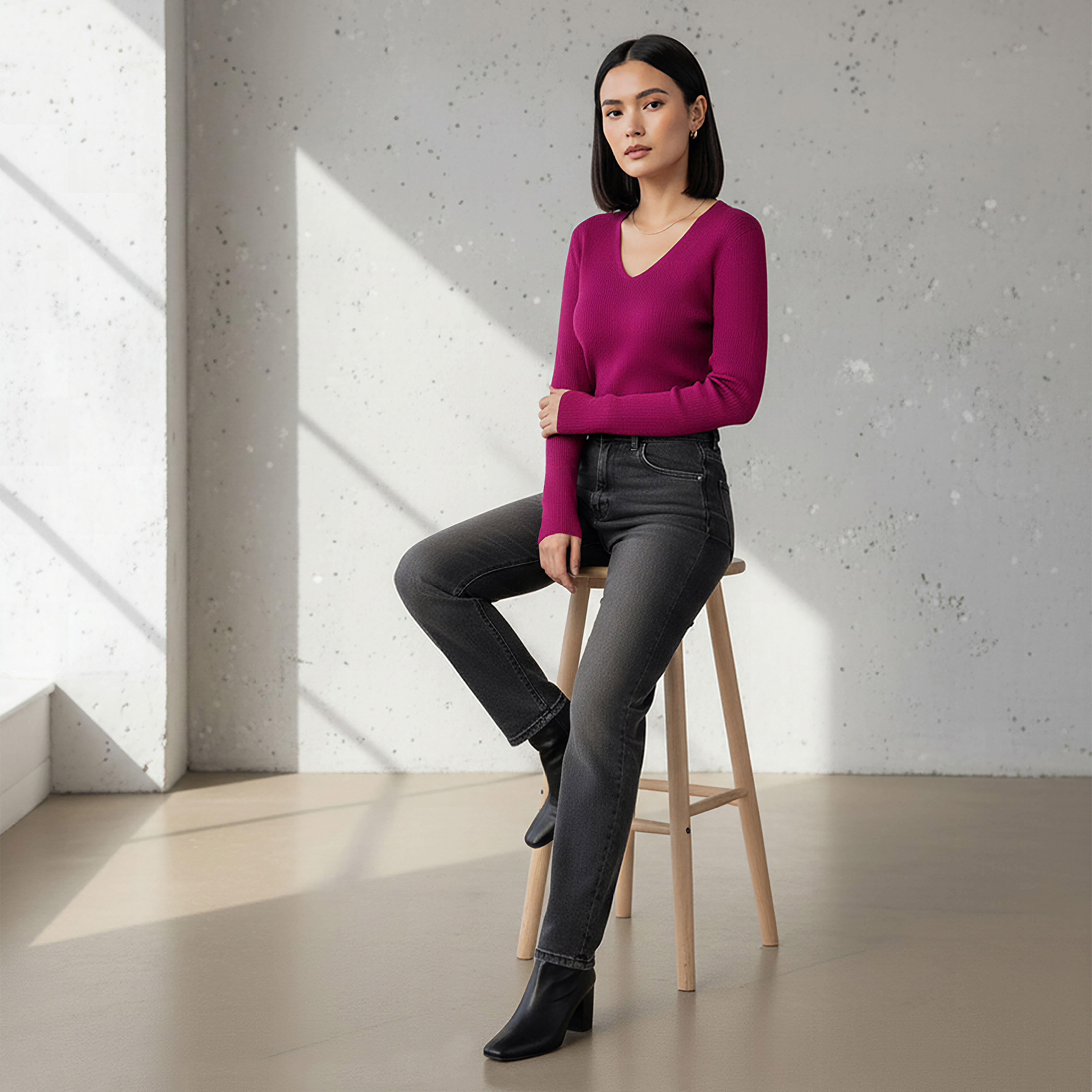 2Xtremz Regular Fit Ribbed V-neck Tricot Sweater-women-clothing-cardigansandjumpers-jumpers-image-5