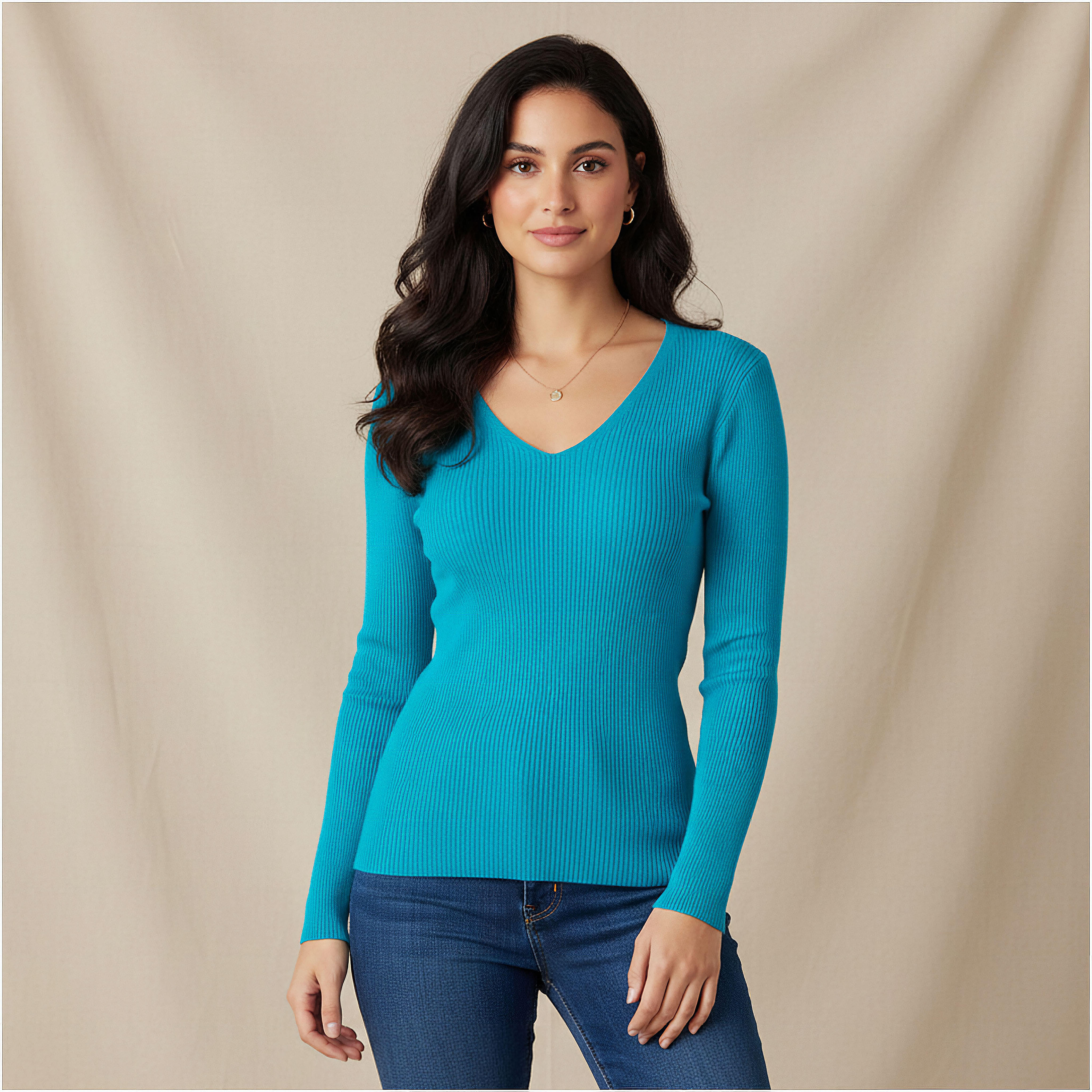 كنزة تريكو مضلعة بقصة عادية وياقة V من تو إكستريمز-women-clothing-cardigansandjumpers-jumpers-image-5