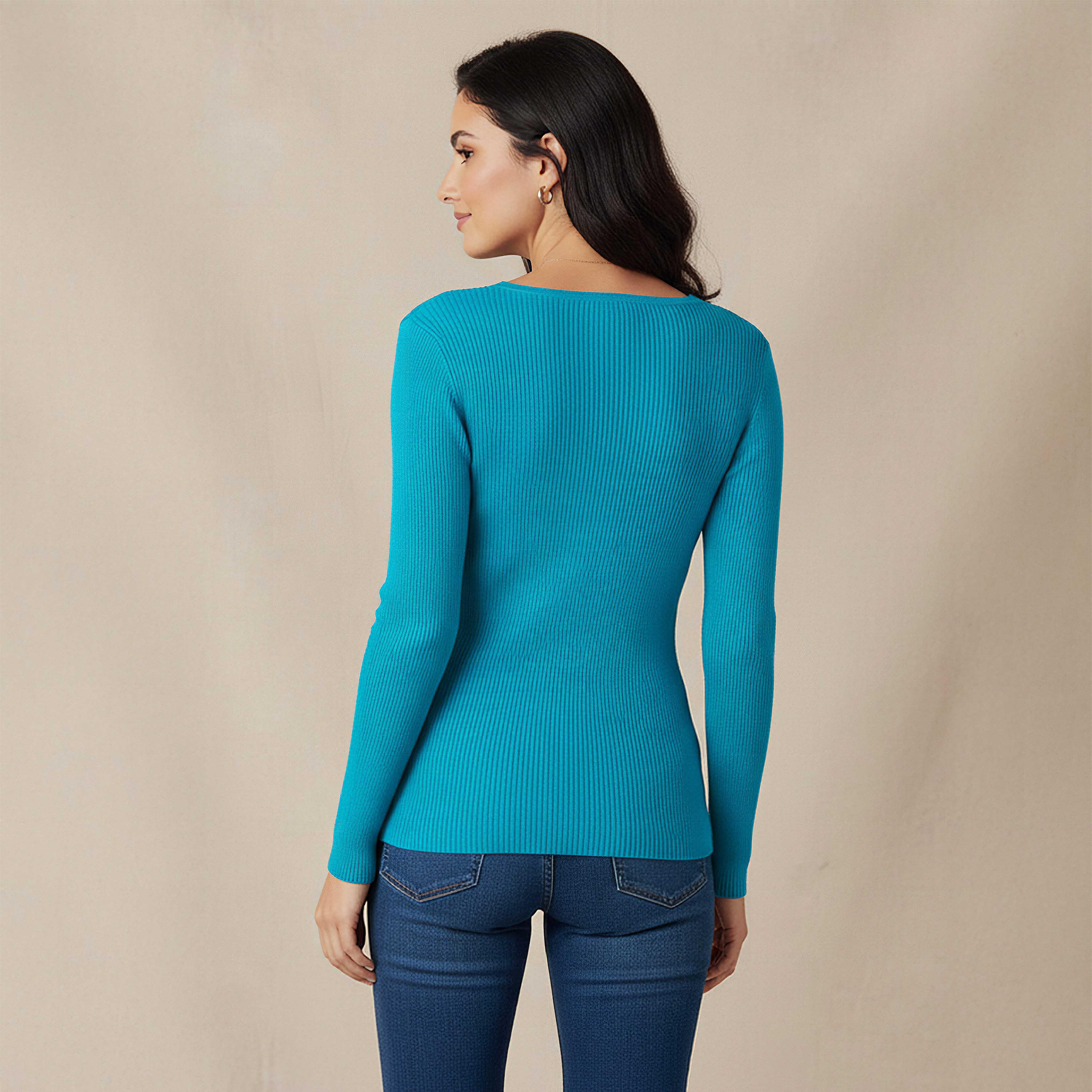 كنزة تريكو مضلعة بقصة عادية وياقة V من تو إكستريمز-women-clothing-cardigansandjumpers-jumpers-image-3