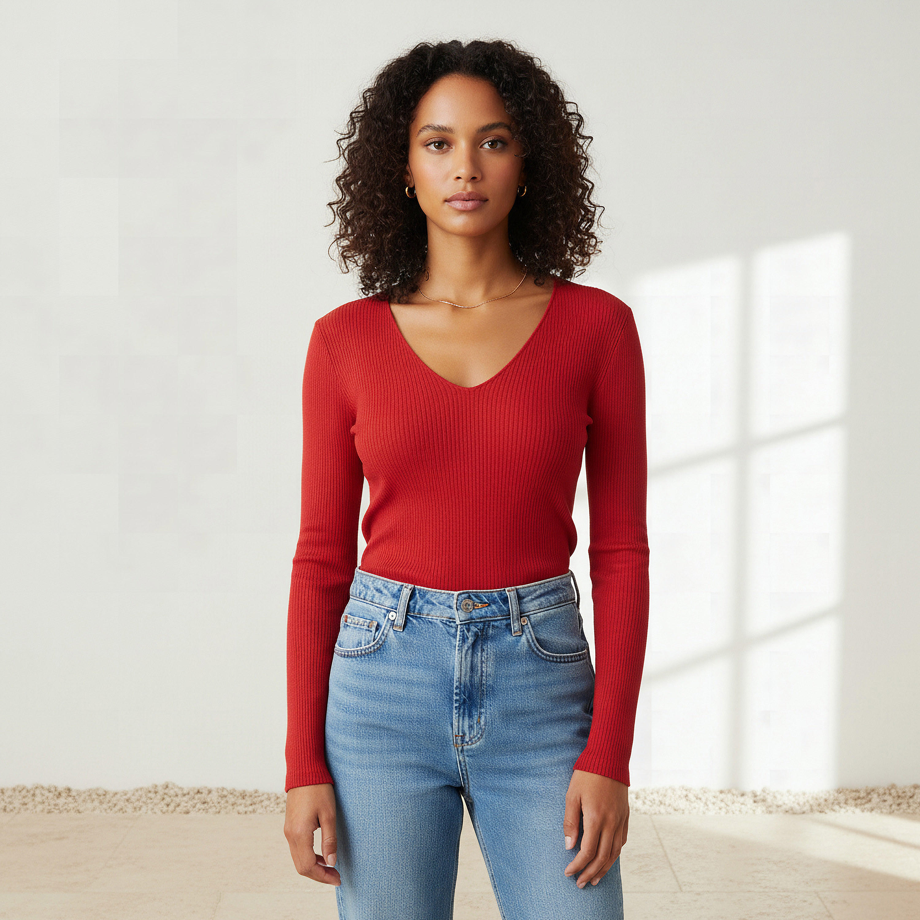 2Xtremz Regular Fit Ribbed V-neck Tricot Sweater-women-clothing-cardigansandjumpers-jumpers-image-1
