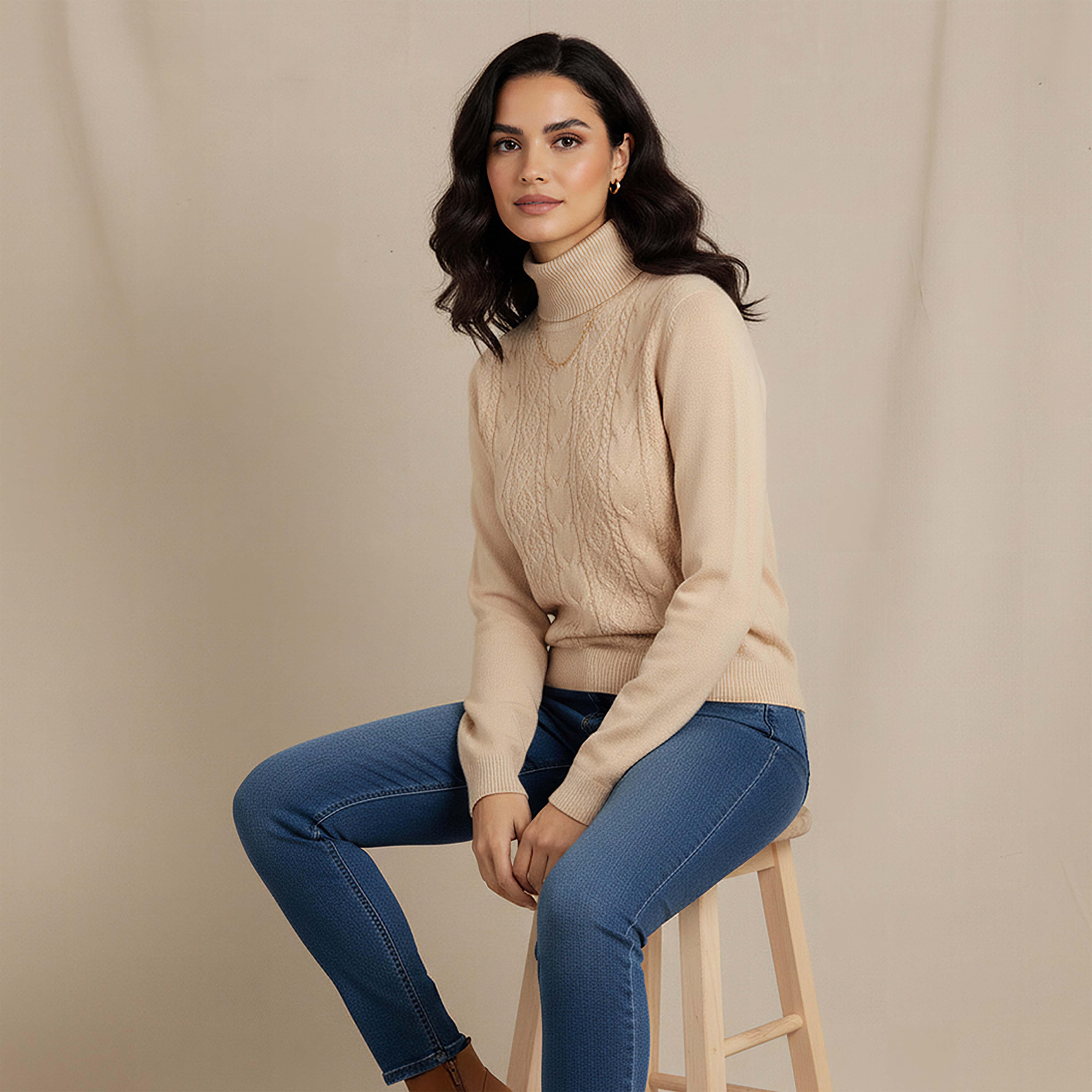 كنزة تريكو بارزة الملمس بياقة عالية من تو إكستريمز-women-clothing-cardigansandjumpers-jumpers-image-5