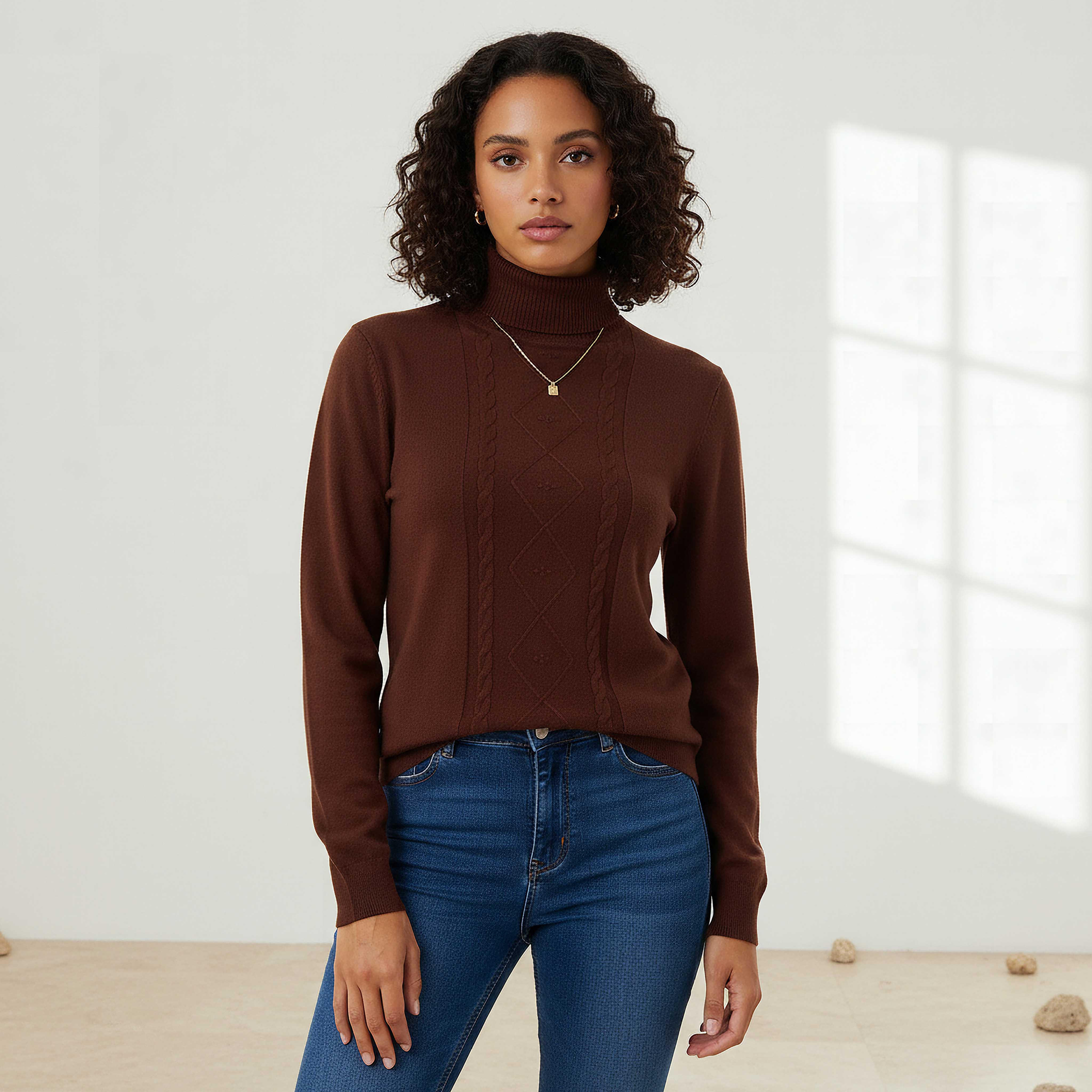 كنزة تريكو بارزة الملمس بياقة عالية من تو إكستريمز-women-clothing-cardigansandjumpers-jumpers-image-5