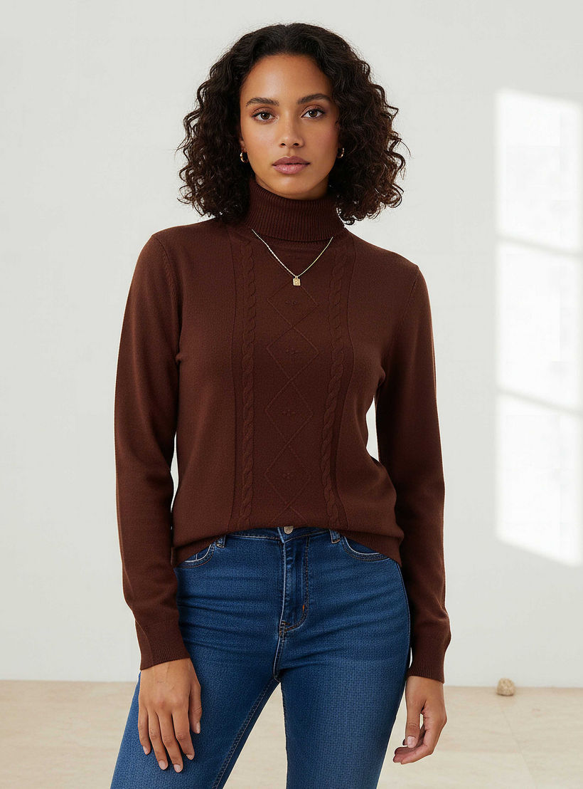 كنزة تريكو بارزة الملمس بياقة عالية من تو إكستريمز-women-clothing-cardigansandjumpers-jumpers-image-5