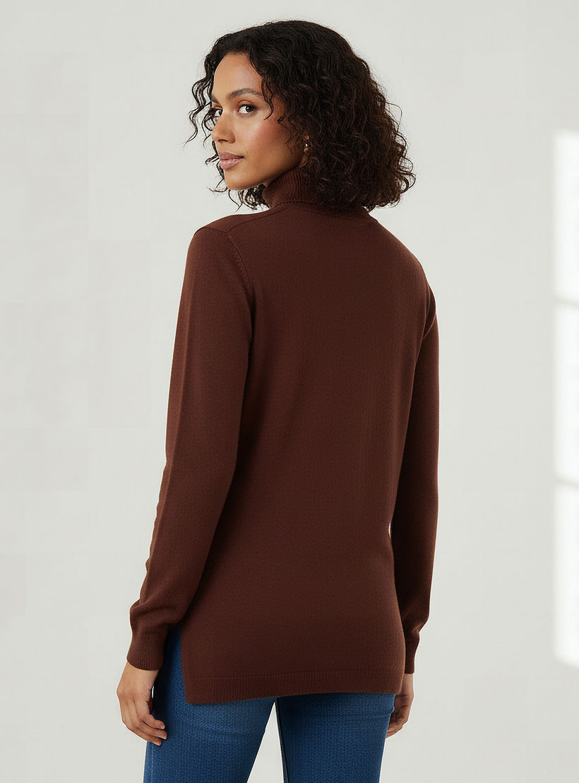 كنزة تريكو بارزة الملمس بياقة عالية من تو إكستريمز-women-clothing-cardigansandjumpers-jumpers-image-3