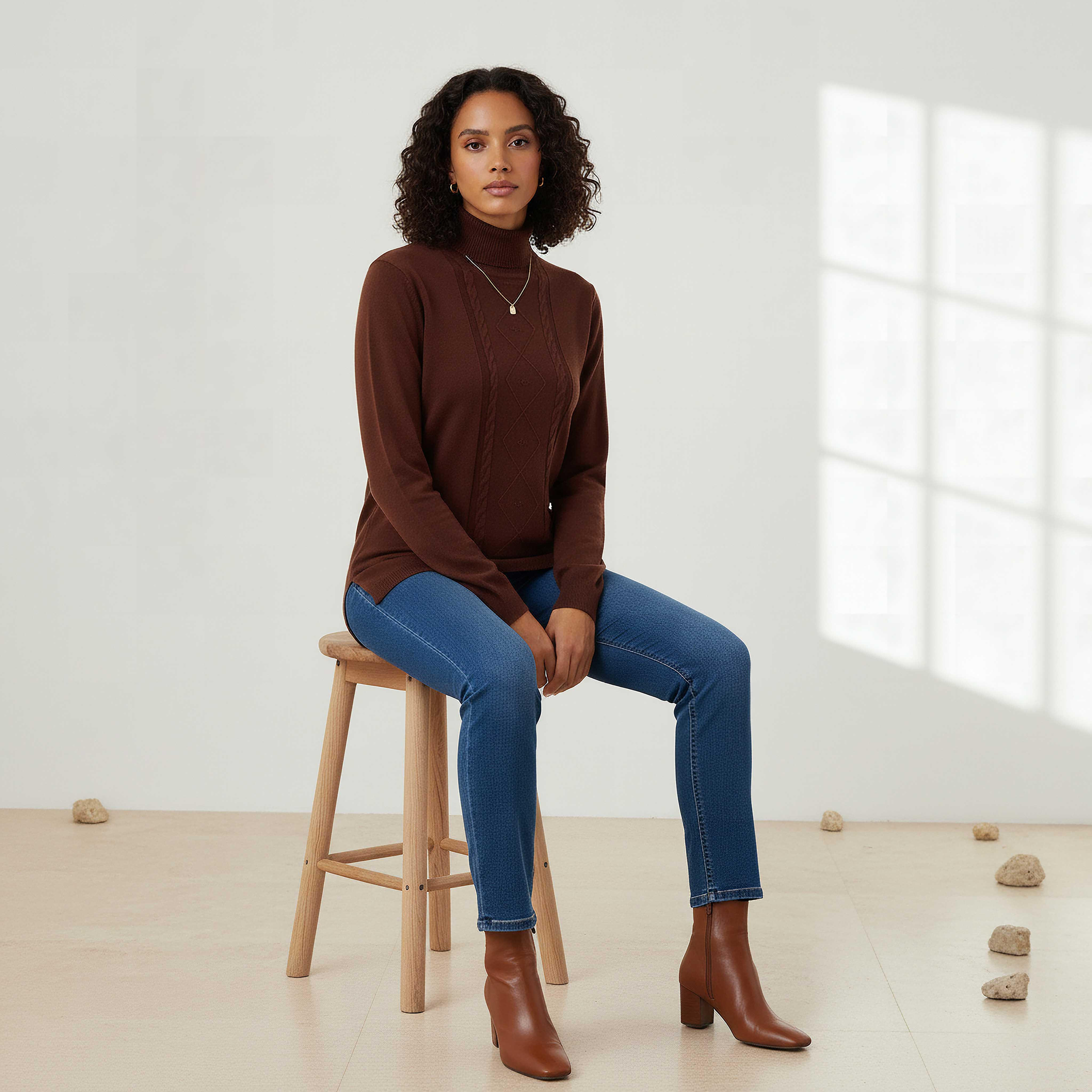 كنزة تريكو بارزة الملمس بياقة عالية من تو إكستريمز-women-clothing-cardigansandjumpers-jumpers-image-1