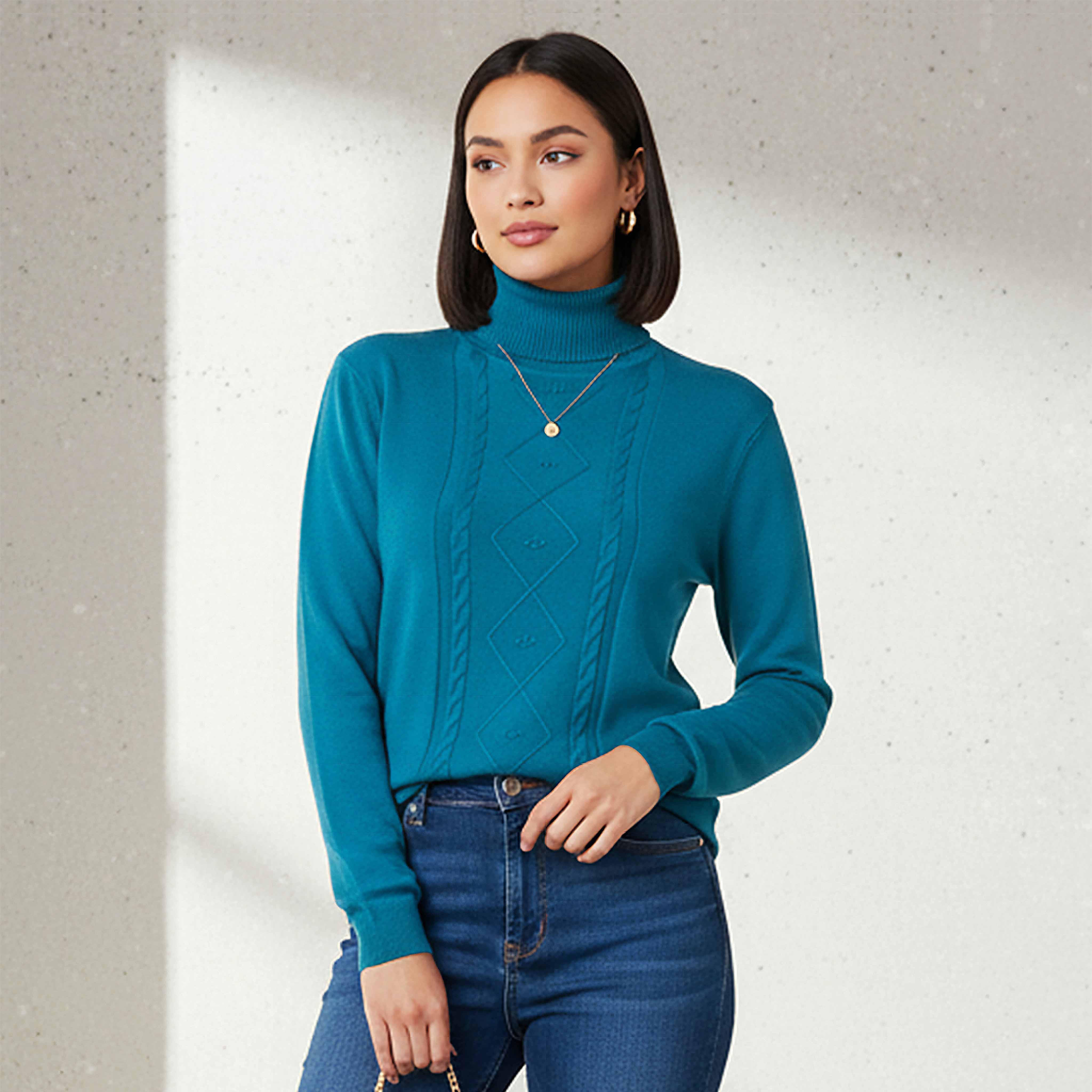 كنزة تريكو بارزة الملمس بياقة عالية من تو إكستريمز-women-clothing-cardigansandjumpers-jumpers-image-1