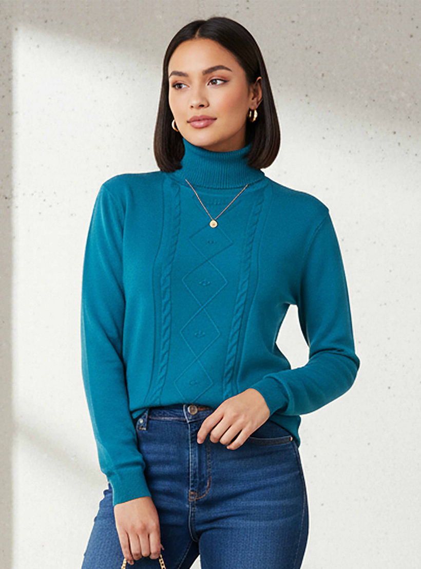 كنزة تريكو بارزة الملمس بياقة عالية من تو إكستريمز-women-clothing-cardigansandjumpers-jumpers-image-1