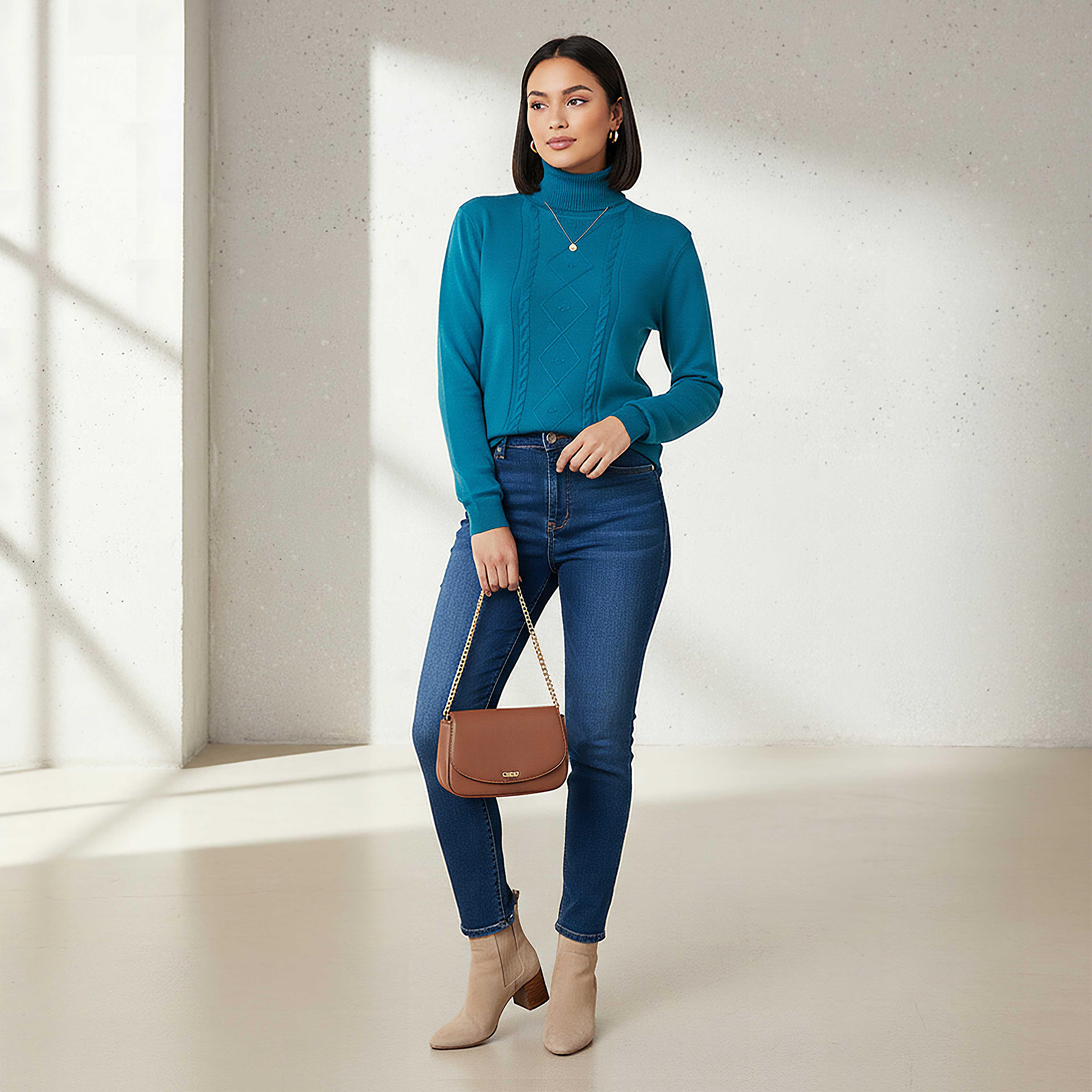 كنزة تريكو بارزة الملمس بياقة عالية من تو إكستريمز-women-clothing-cardigansandjumpers-jumpers-image-2