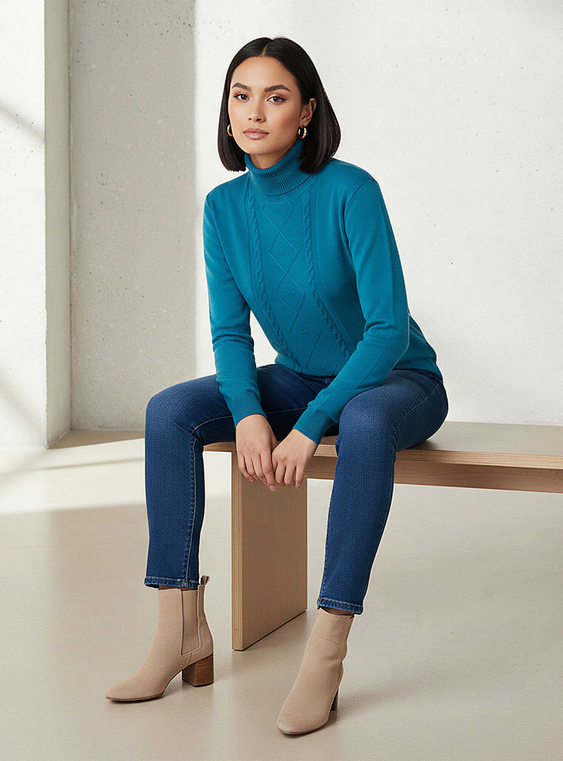 كنزة تريكو بارزة الملمس بياقة عالية من تو إكستريمز-women-clothing-cardigansandjumpers-jumpers-image-5