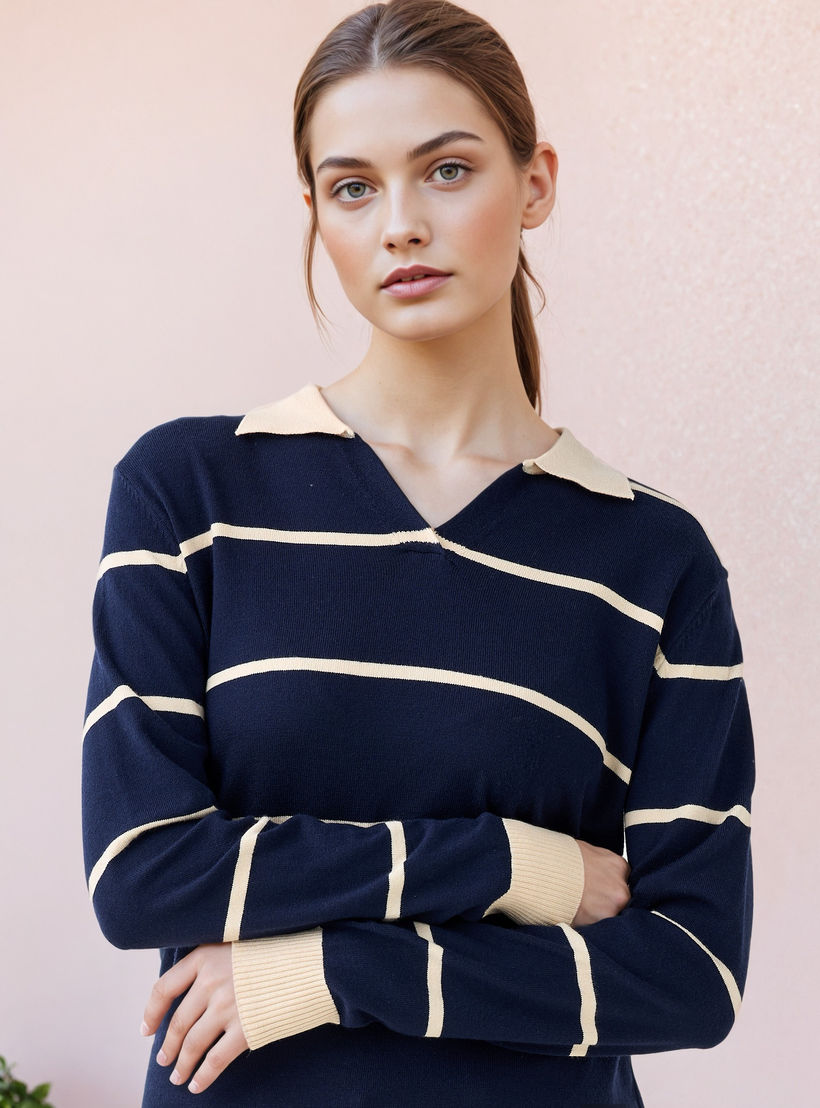 كنزة مخططة بياقة من تو إكستريمز-women-clothing-cardigansandjumpers-jumpers-image-4