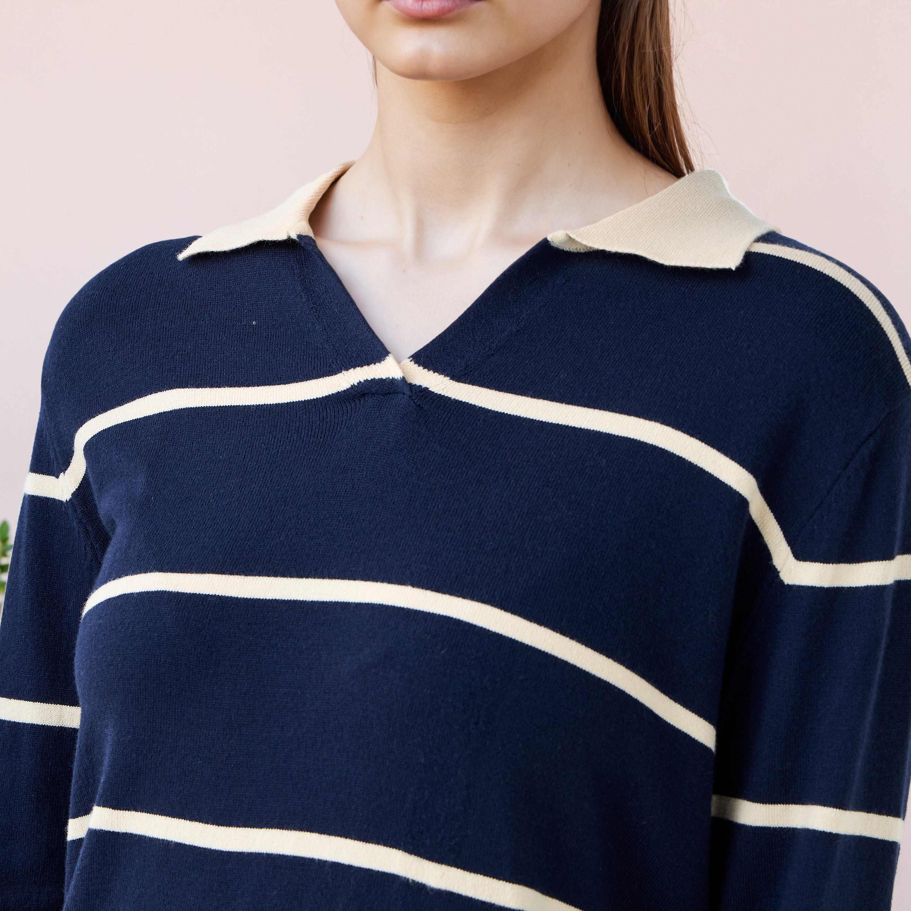 كنزة مخططة بياقة من تو إكستريمز-women-clothing-cardigansandjumpers-jumpers-image-1