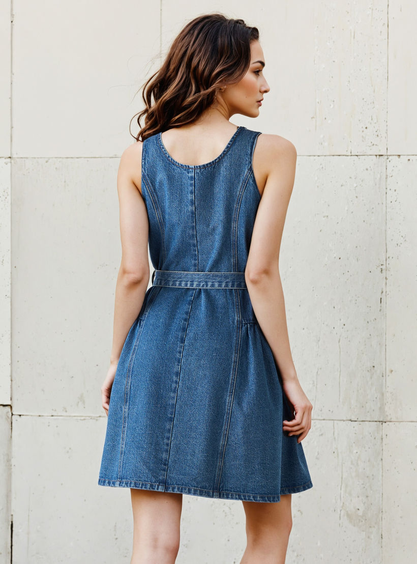 فستان دينم ميني بدون أكمام بسحّاب أزرار من تو إكستريمز-women-clothing-dresses-image-4