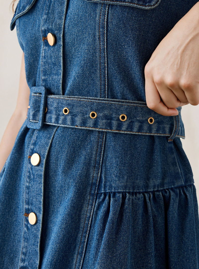 فستان دينم ميني بدون أكمام بسحّاب أزرار من تو إكستريمز-women-clothing-dresses-image-5