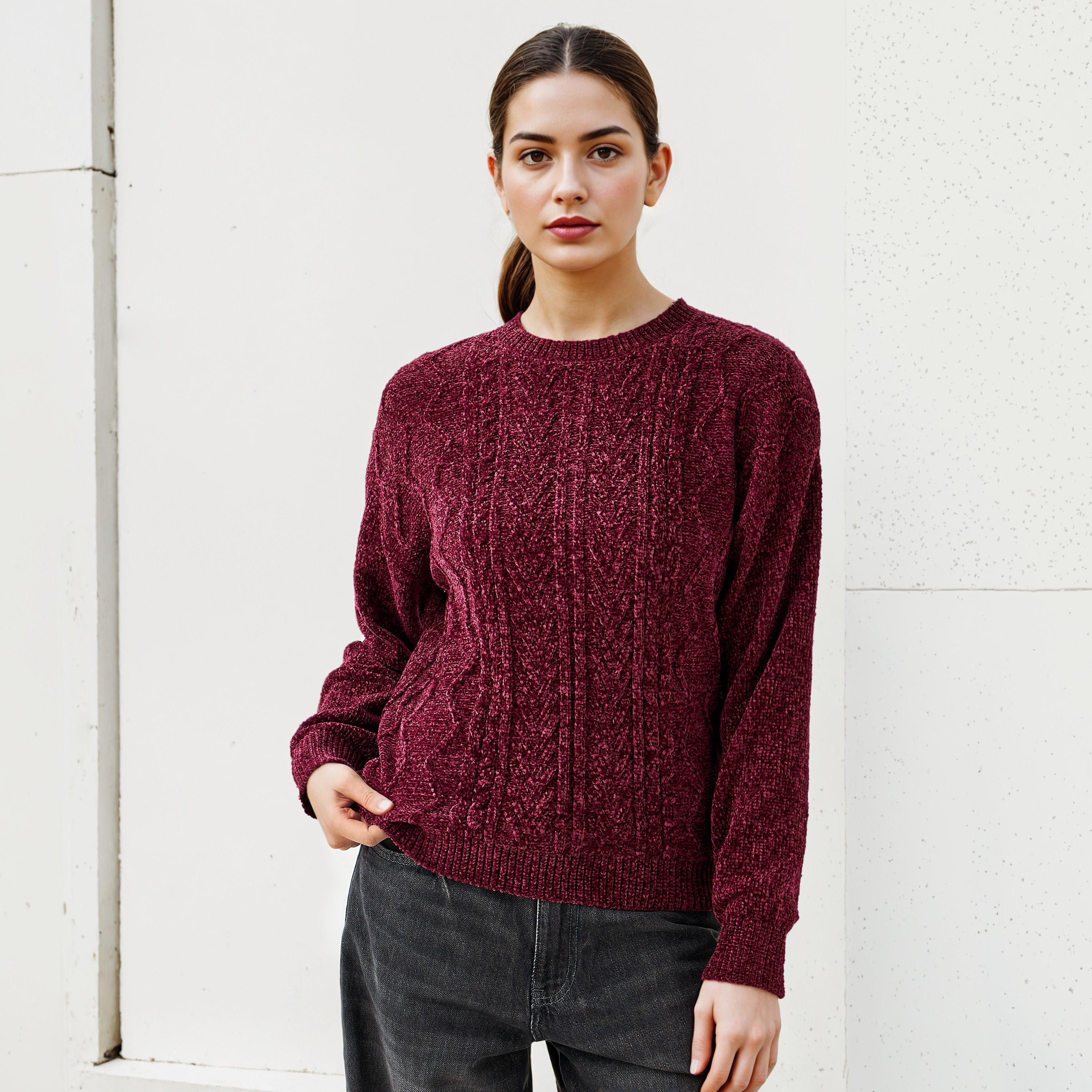 كنزة شنيل بارزة الملمس بأكمام طويلة من تو إكستريمز-women-clothing-cardigansandjumpers-jumpers-image-1