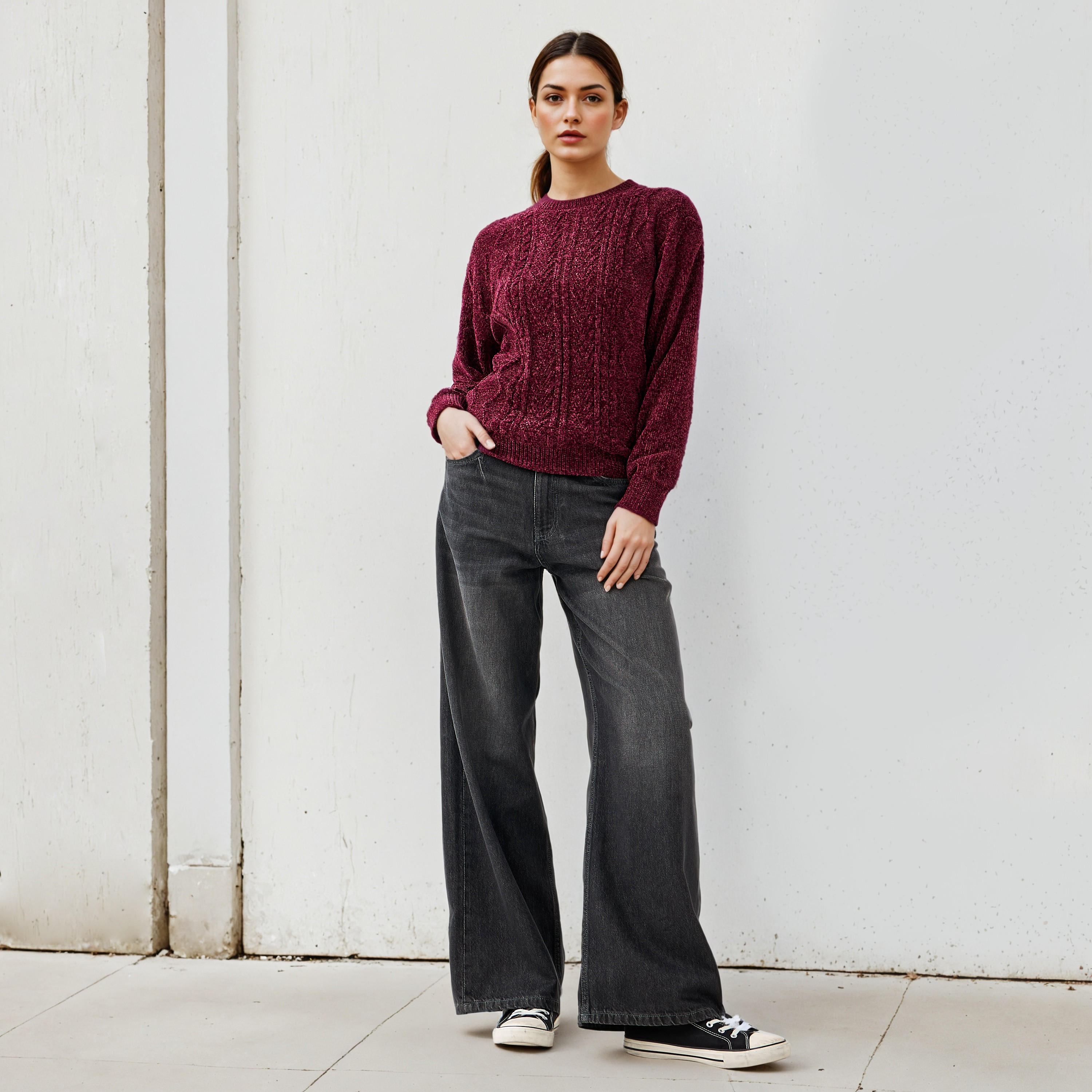 كنزة شنيل بارزة الملمس بأكمام طويلة من تو إكستريمز-women-clothing-cardigansandjumpers-jumpers-image-2