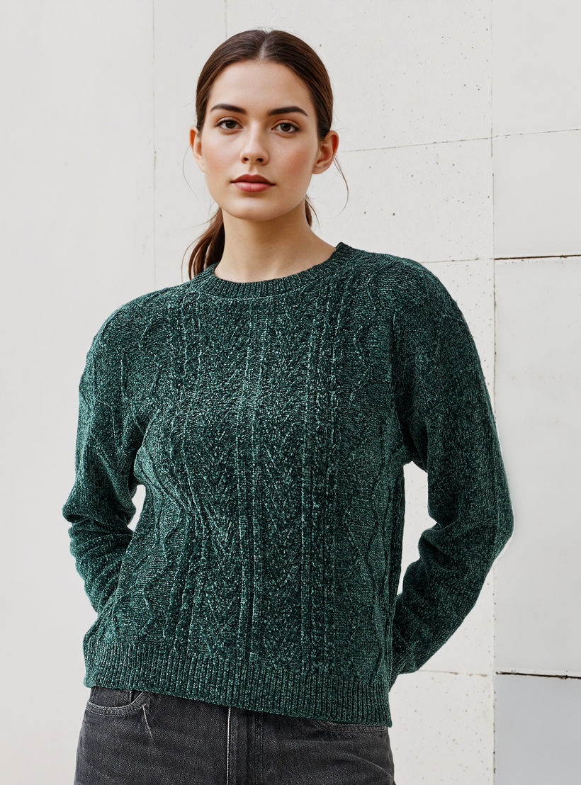 كنزة شنيل بارزة الملمس بأكمام طويلة من تو إكستريمز-women-clothing-cardigansandjumpers-jumpers-image-1