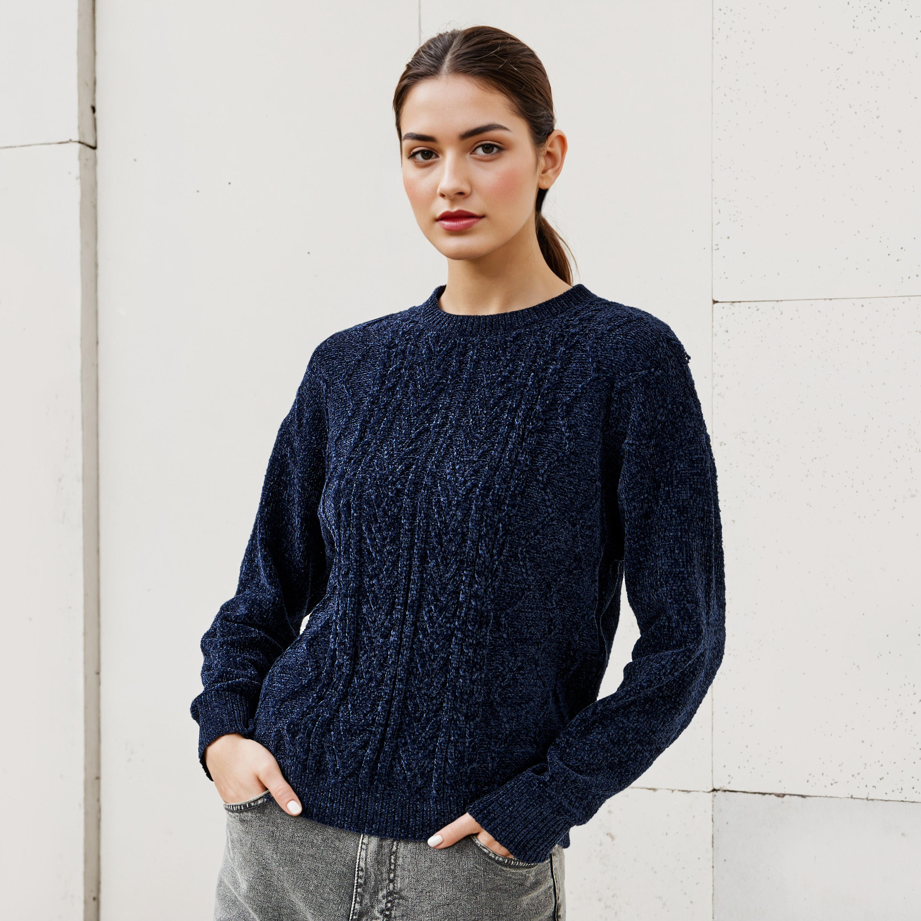 2Xtremz Textured Chenille Sweater with Long Sleeves-women-clothing-cardigansandjumpers-jumpers-image-1