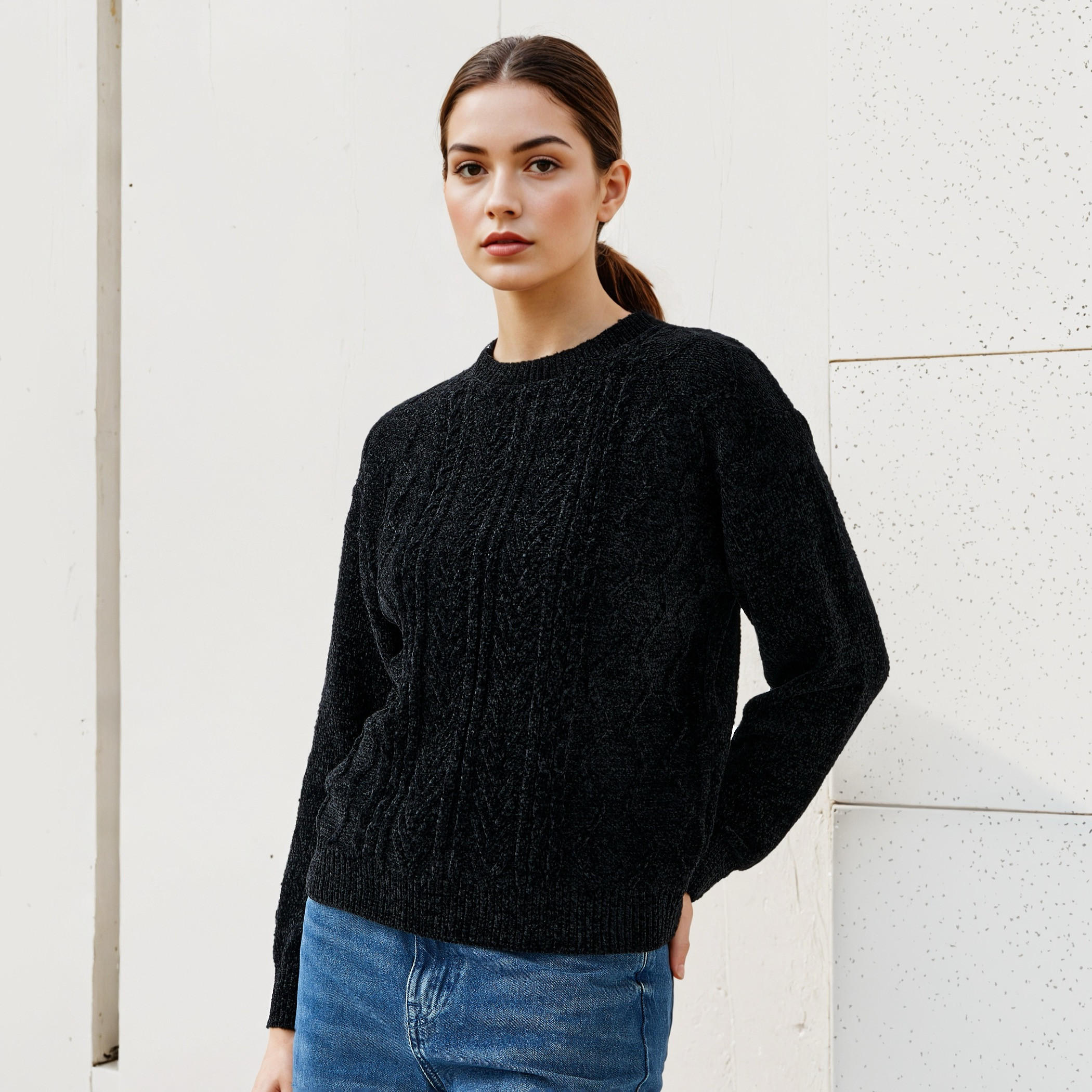 كنزة شنيل بارزة الملمس بأكمام طويلة من تو إكستريمز-women-clothing-cardigansandjumpers-jumpers-image-1