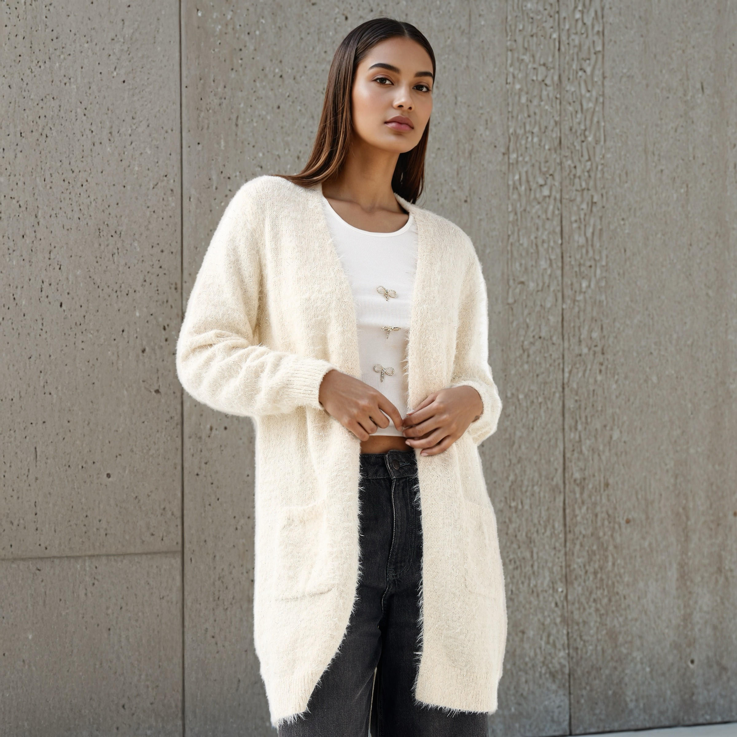 كارديجان طويل بارز الملمس لوركس من تو إكستريمز-women-winterwear-cardigansandjumpers-cardigans-image-5
