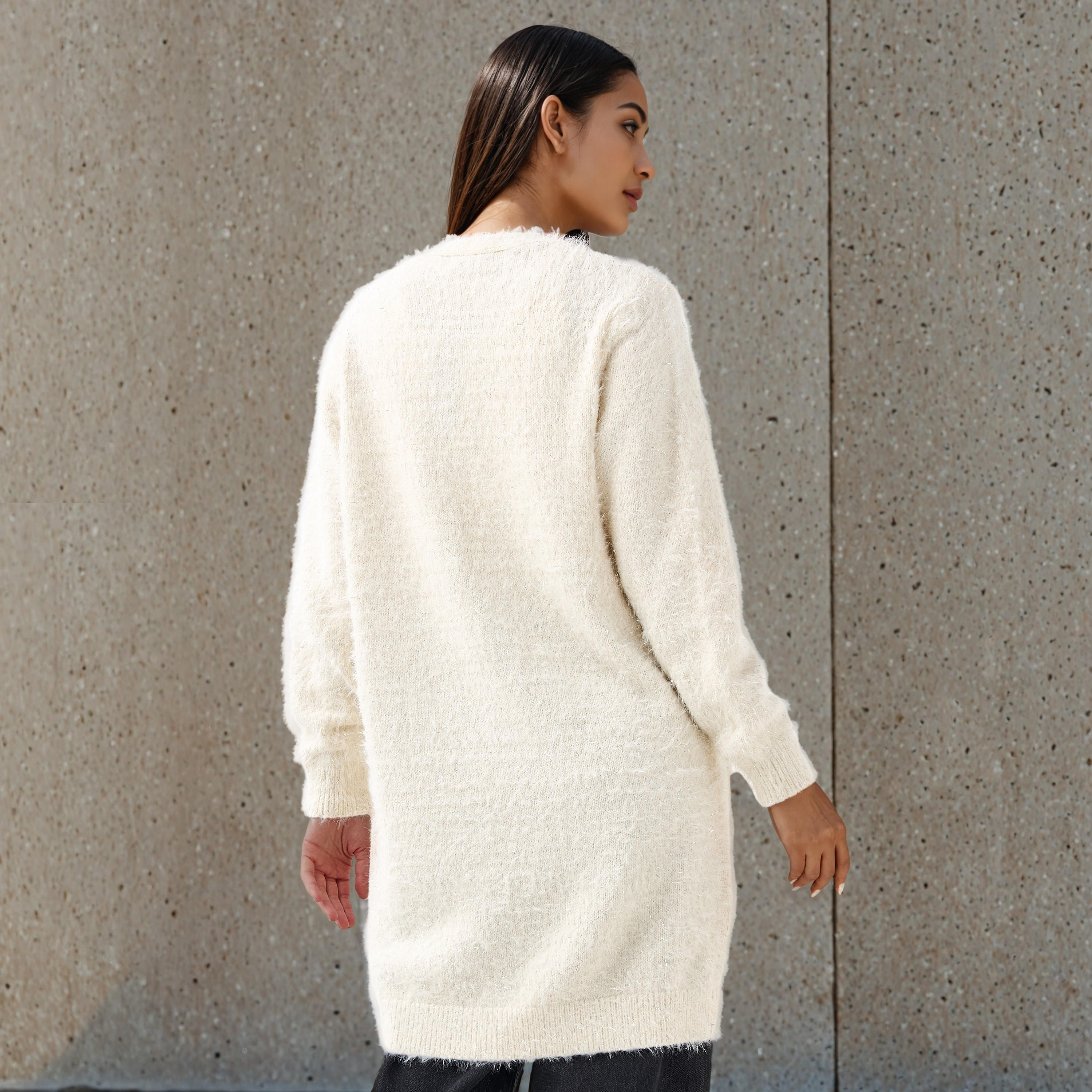 كارديجان طويل بارز الملمس لوركس من تو إكستريمز-women-winterwear-cardigansandjumpers-cardigans-image-2