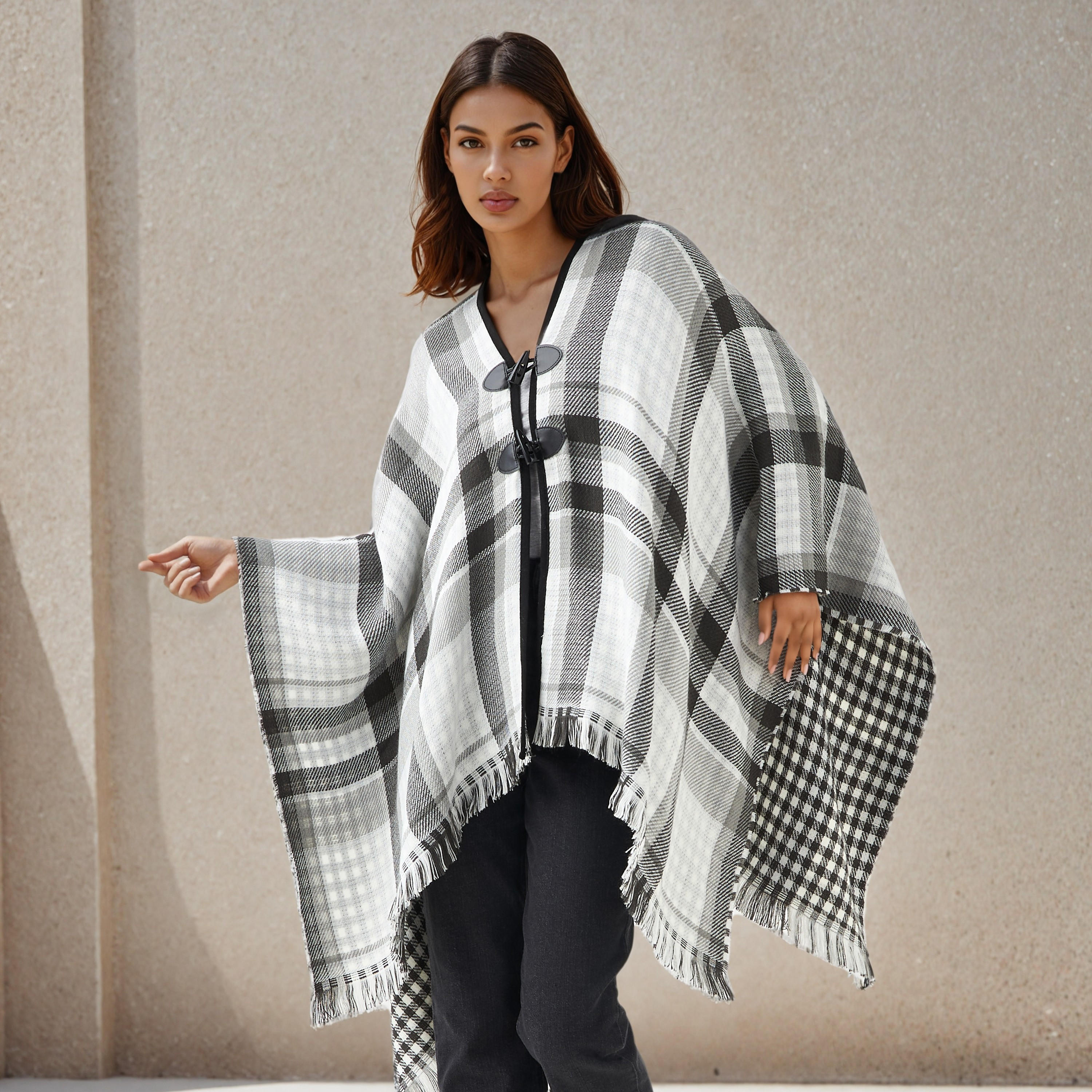 بونشو أكريليك طويل غير متماثل قابل للارتداء على الوجهين من تو إكستريمز-women-winterwear-coatsandjackets-jackets-image-1