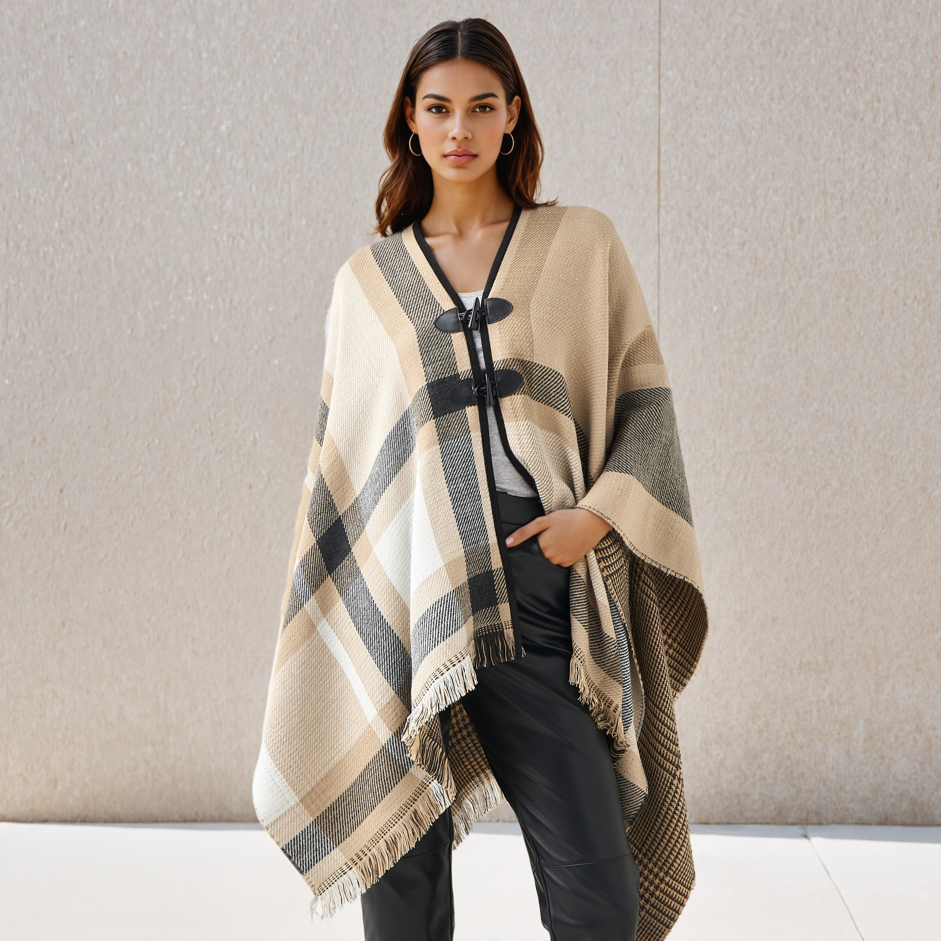 بونشو أكريليك طويل غير متماثل قابل للارتداء على الوجهين من تو إكستريمز-women-winterwear-coatsandjackets-jackets-image-1