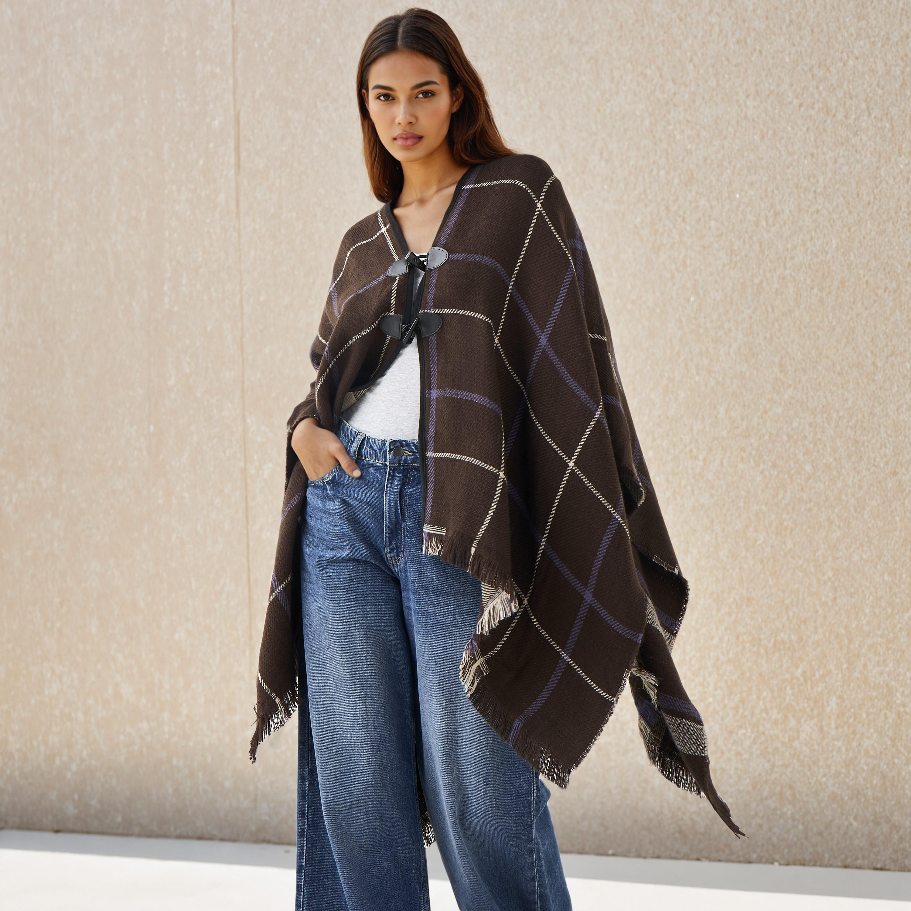 2Xtremz Long Acrylic Asymmetric Reversible Poncho-women-winterwear-coatsandjackets-jackets-image-1