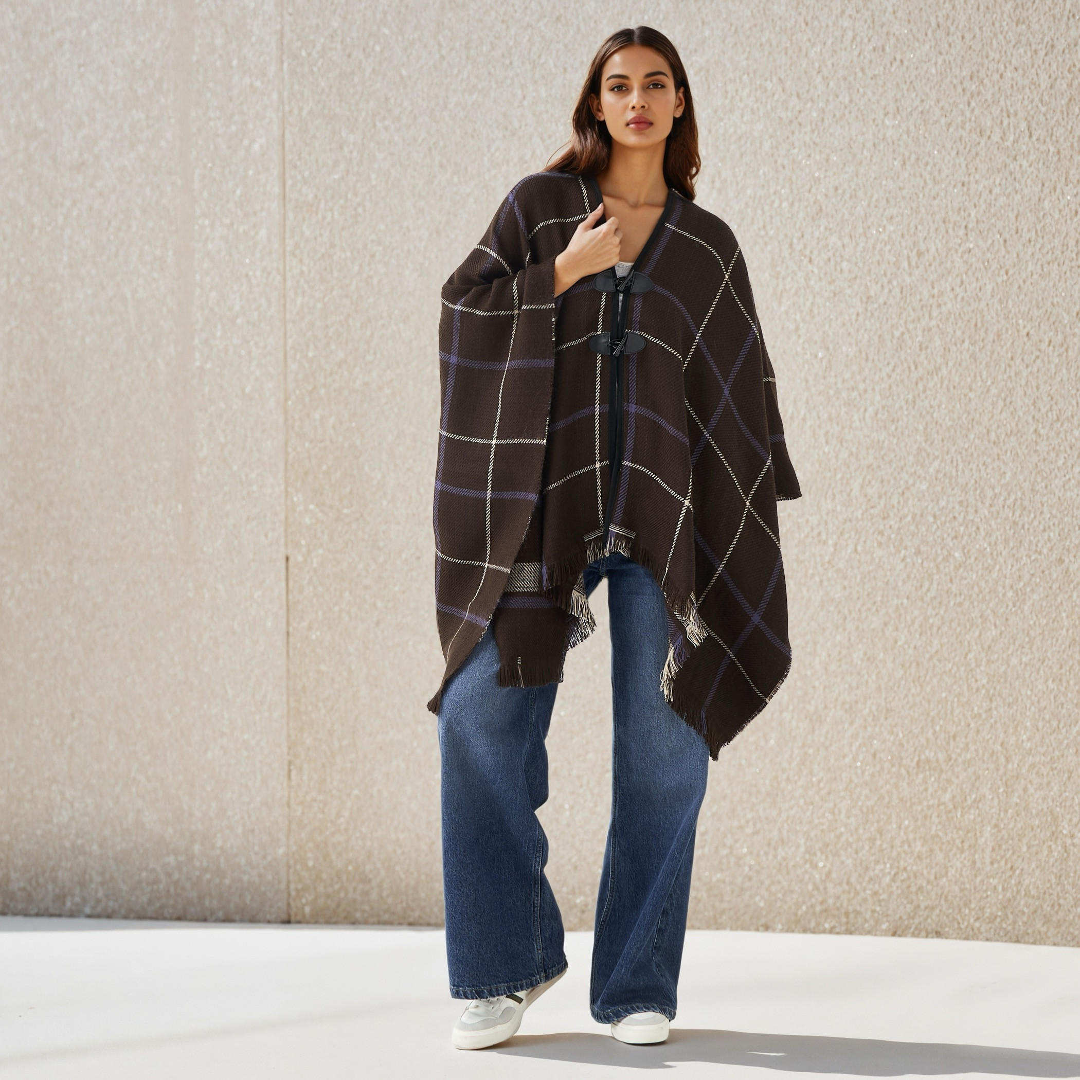 2Xtremz Long Acrylic Asymmetric Reversible Poncho-women-winterwear-coatsandjackets-jackets-image-2