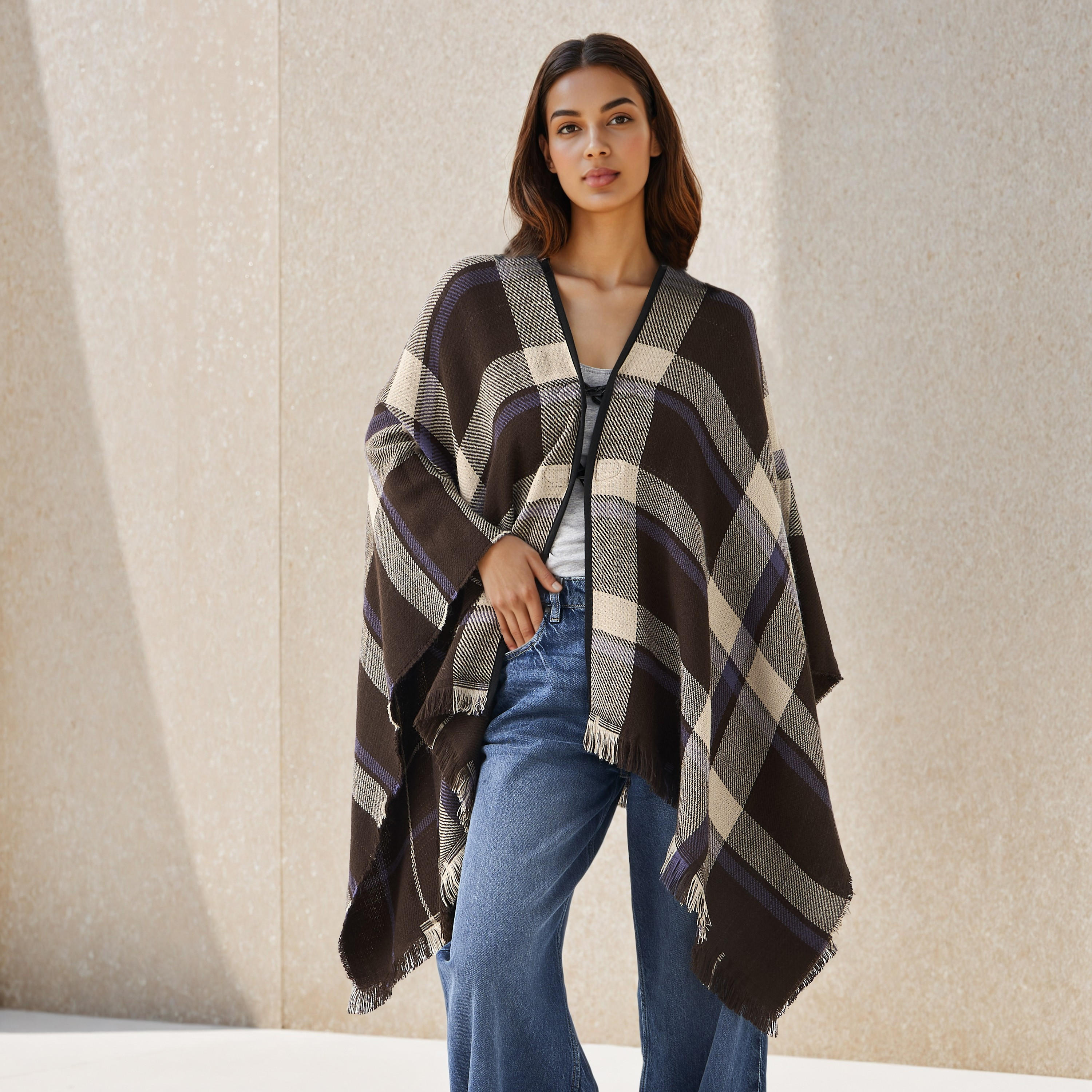 بونشو أكريليك طويل غير متماثل قابل للارتداء على الوجهين من تو إكستريمز-women-winterwear-coatsandjackets-jackets-image-7