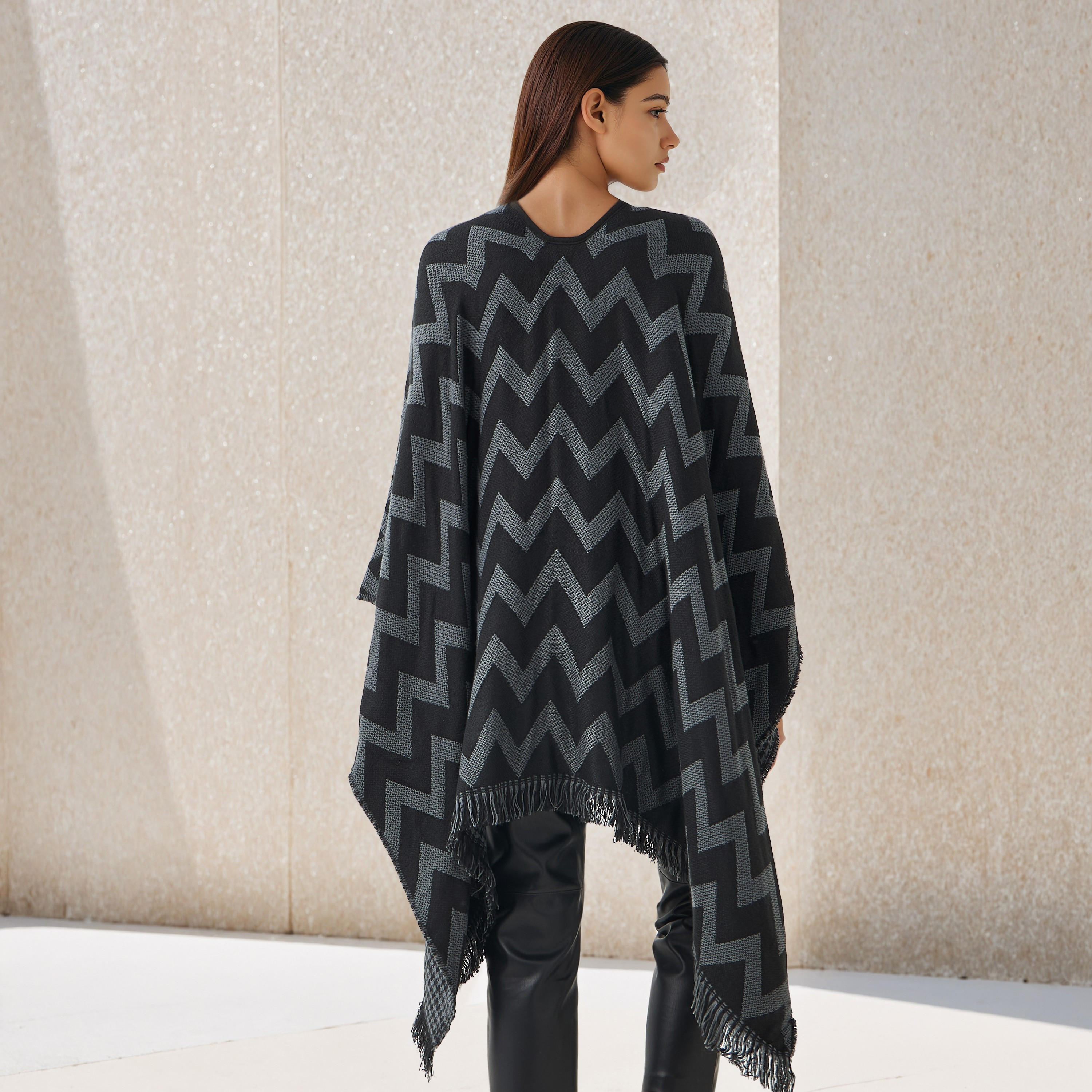 بونشو أكريليك طويل غير متماثل قابل للارتداء على الوجهين من تو إكستريمز-women-winterwear-coatsandjackets-jackets-image-5