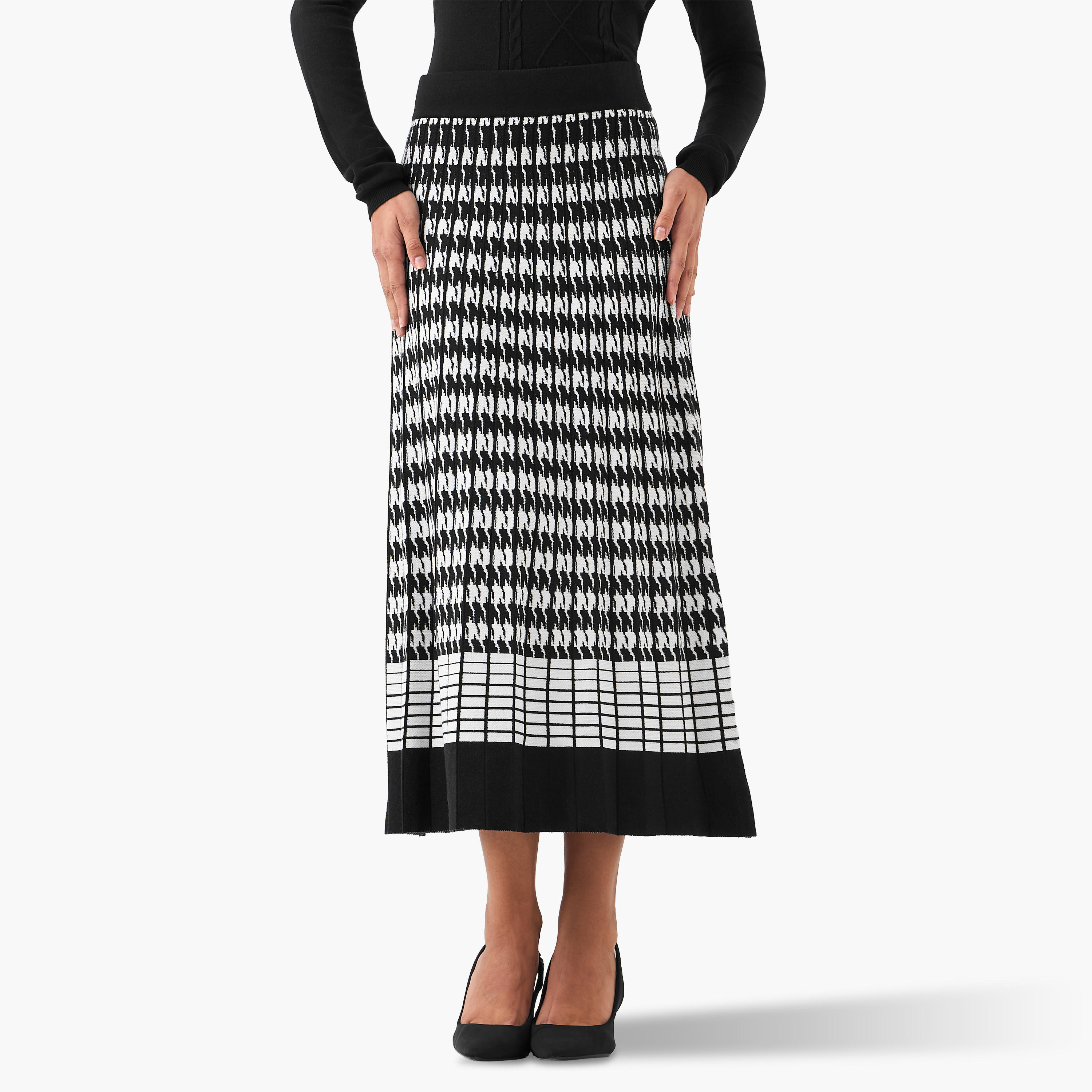 2Xtremz Midi Viscose Blend A-line Skirt with Geometric Texture-women-clothing-bottoms-skirts-image-1