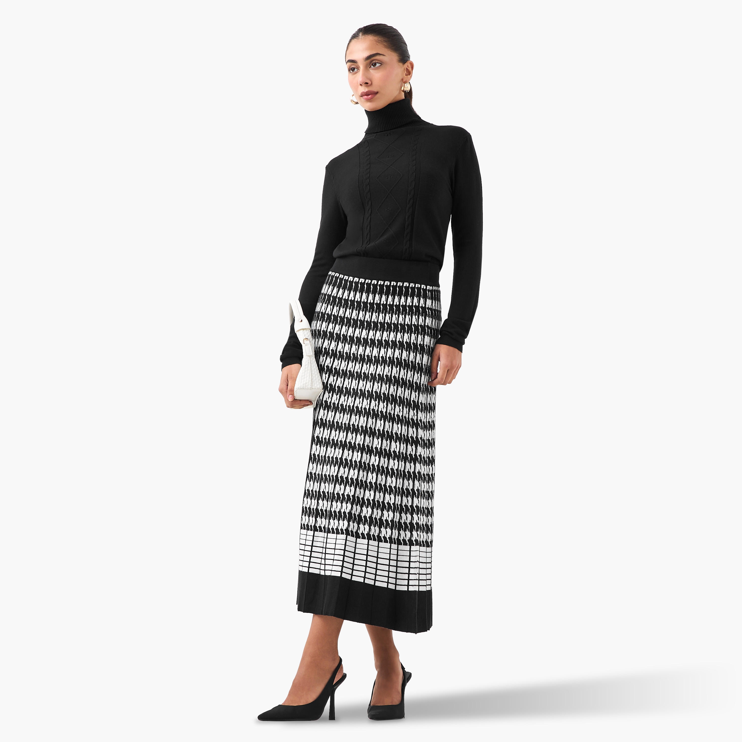2Xtremz Midi Viscose Blend A-line Skirt with Geometric Texture-women-clothing-bottoms-skirts-image-2