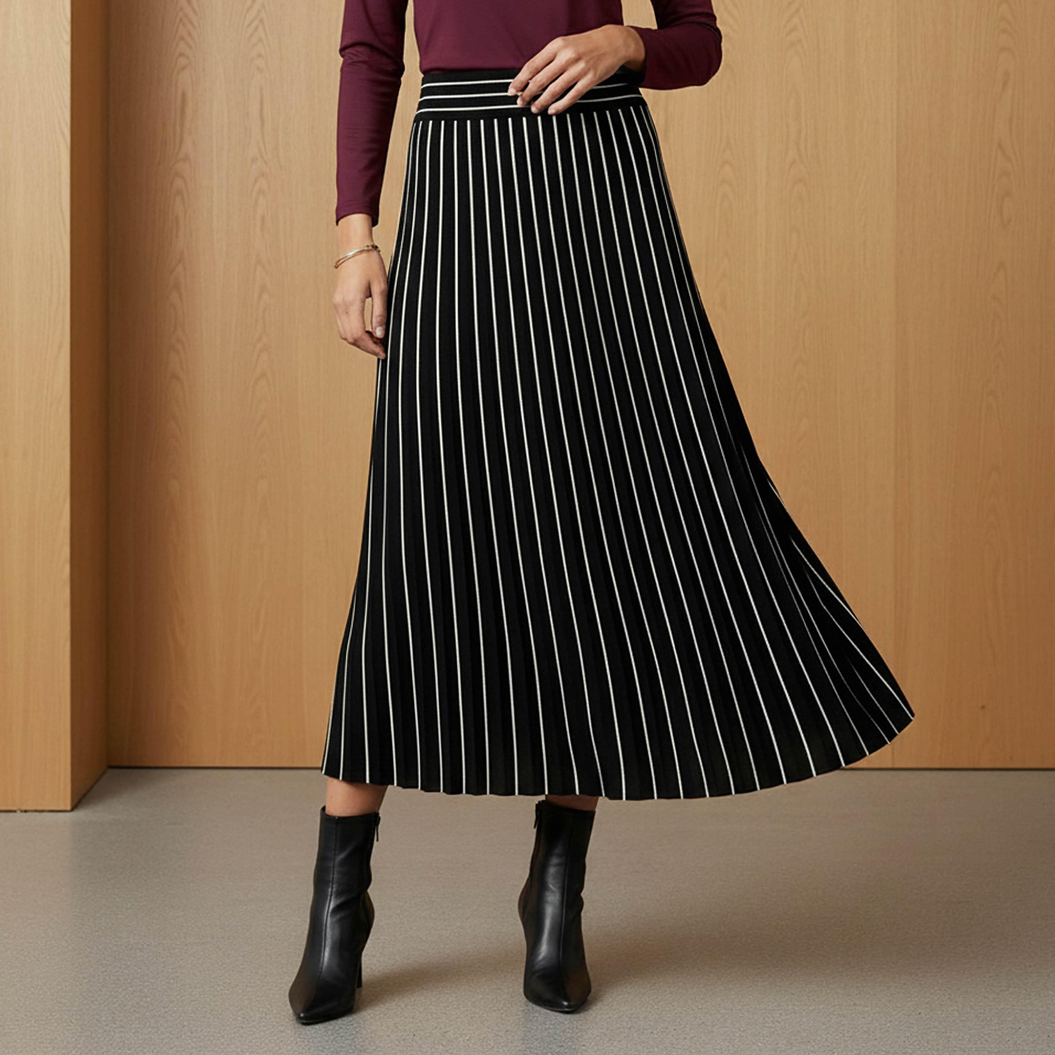 تنورة إيه لاين ميدي مخططة من مزيج الفيسكوز من تو إكستريمز-women-clothing-bottoms-skirts-image-1