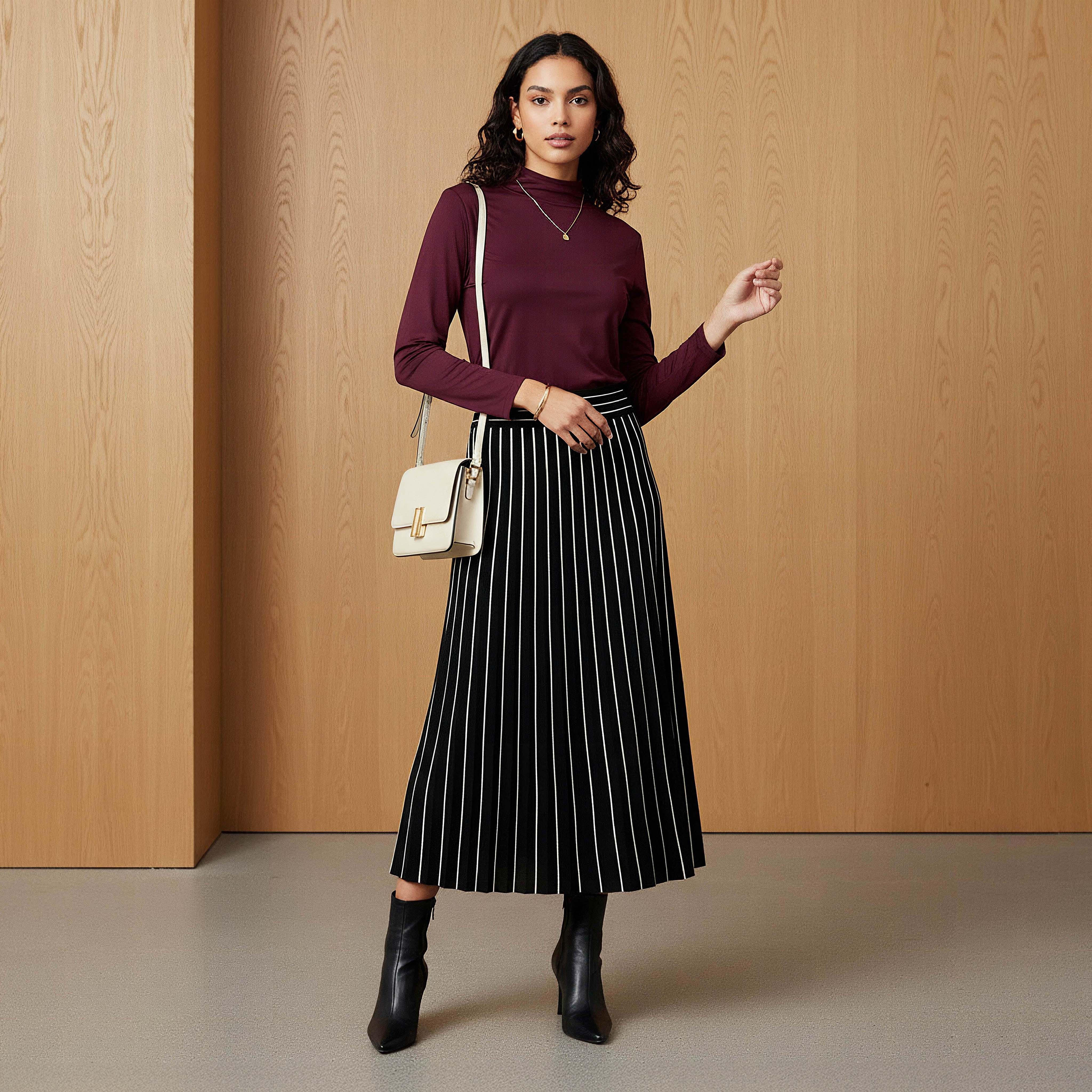 تنورة إيه لاين ميدي مخططة من مزيج الفيسكوز من تو إكستريمز-women-clothing-bottoms-skirts-image-2