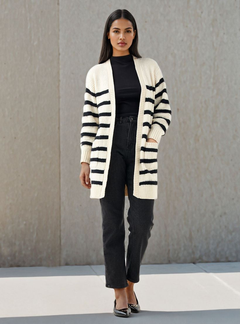 كارديجان مخطط طويل من توإكستريمز-women-winterwear-cardigansandjumpers-cardigans-image-2