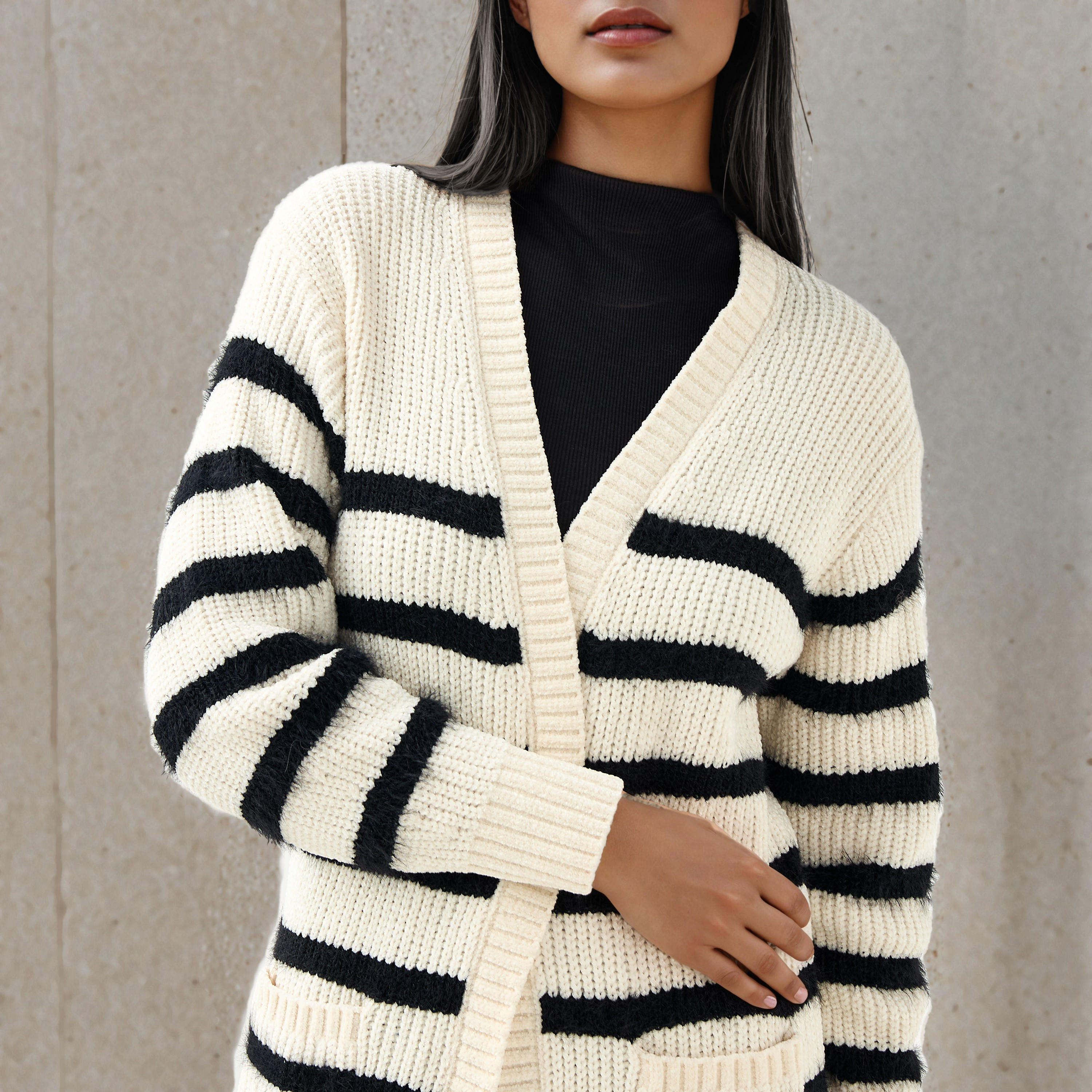 كارديجان مخطط طويل من توإكستريمز-women-winterwear-cardigansandjumpers-cardigans-image-3