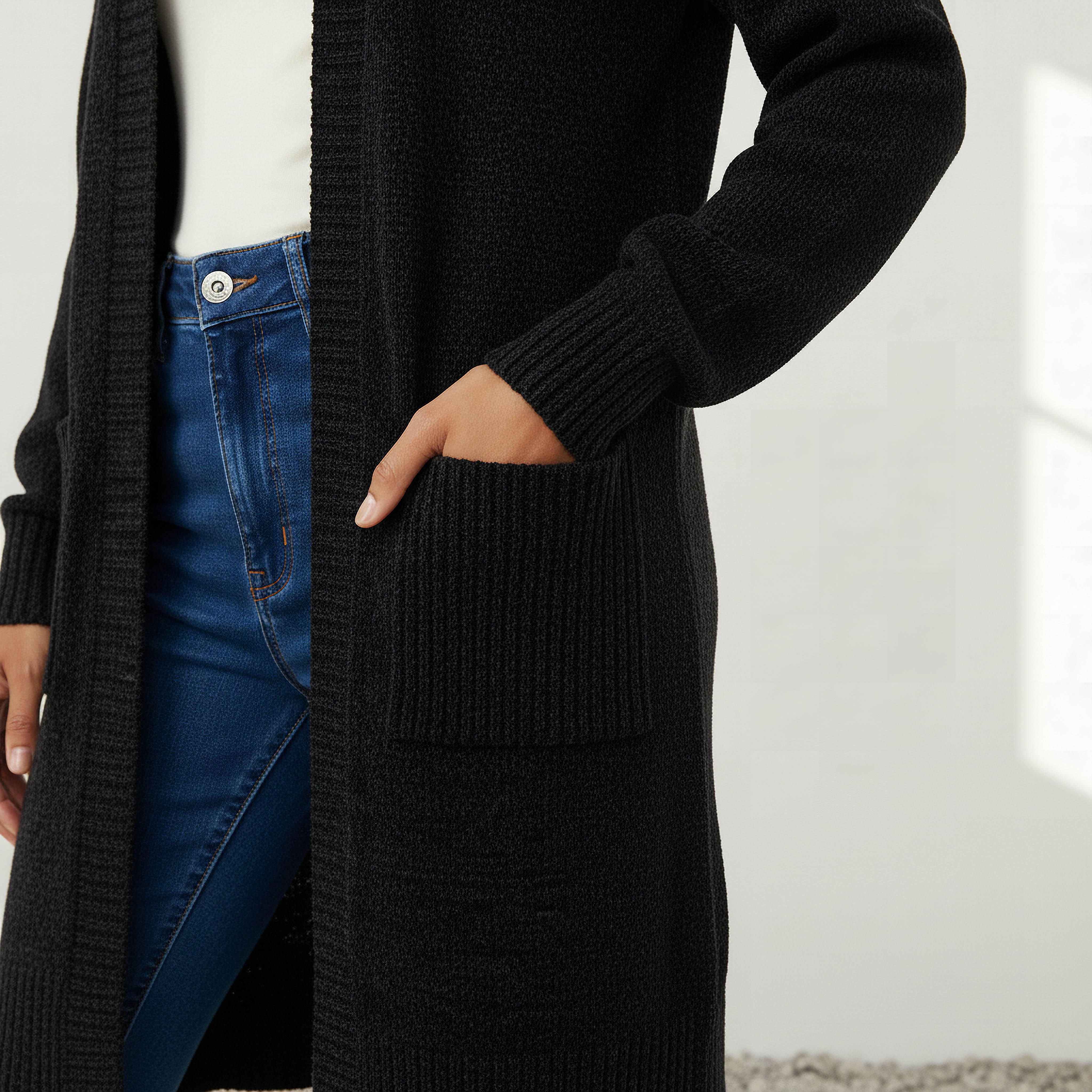 كارديجان شنيل طويل بمقدمة مفتوحة من تو إكستريمز-women-winterwear-cardigansandjumpers-cardigans-image-4