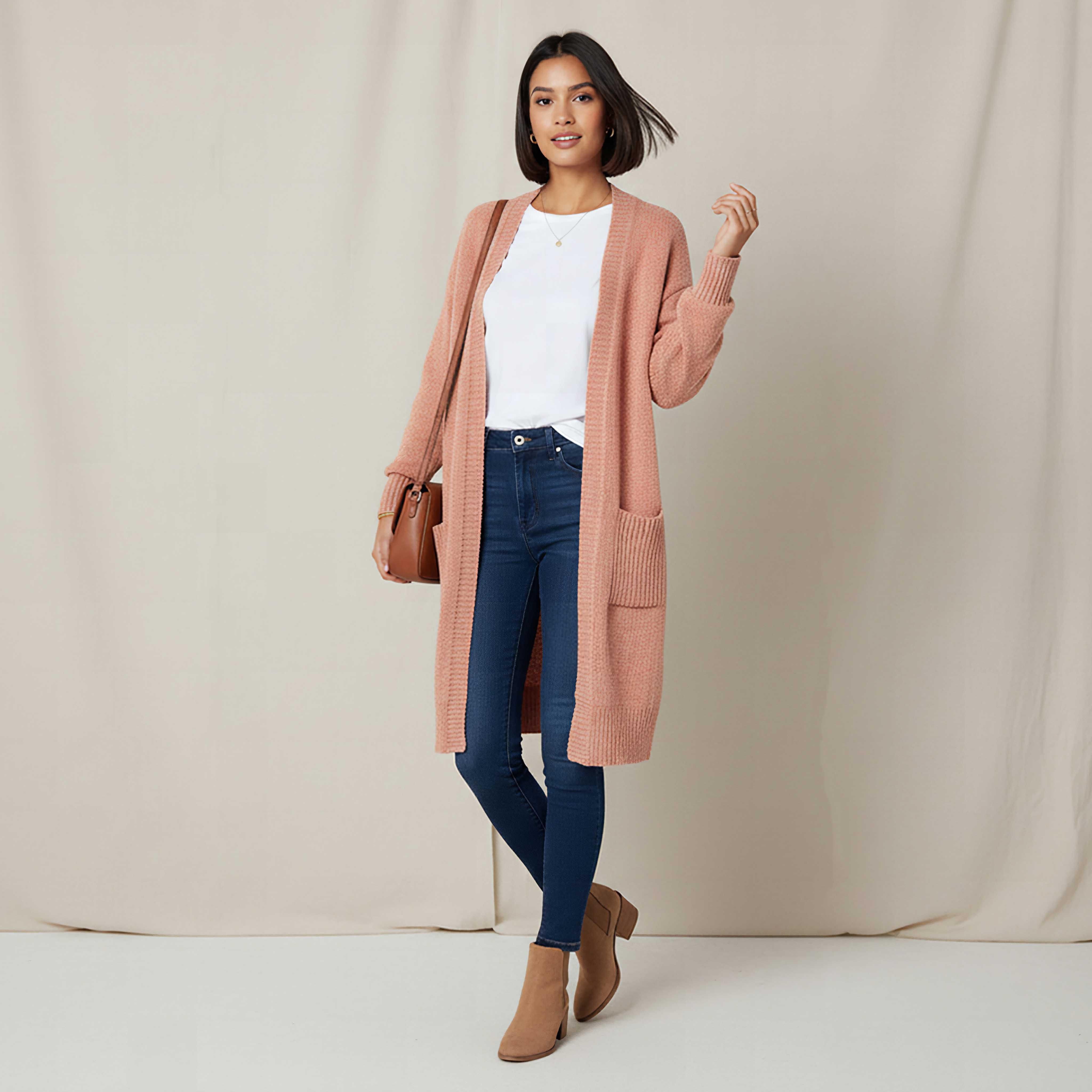 كارديجان شنيل طويل بمقدمة مفتوحة من تو إكستريمز-women-winterwear-cardigansandjumpers-cardigans-image-2