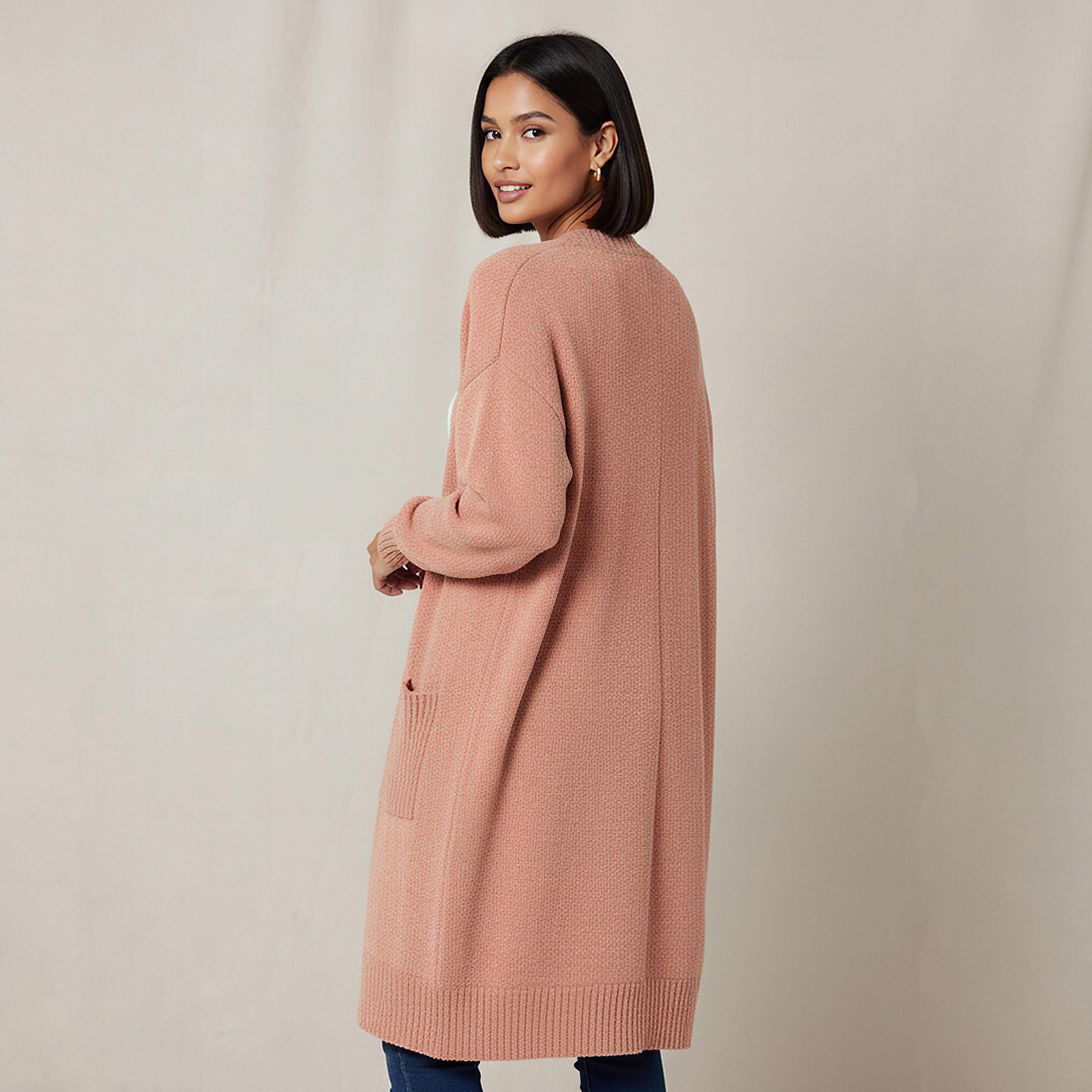 كارديجان شنيل طويل بمقدمة مفتوحة من تو إكستريمز-women-winterwear-cardigansandjumpers-cardigans-image-3