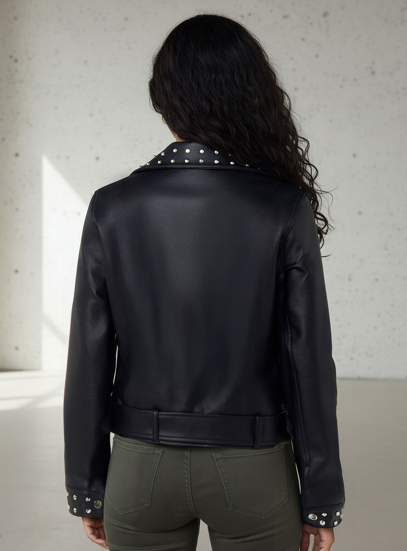 2Xtremz Regular PU Biker Jacket with Pockets-women-winterwear-coatsandjackets-jackets-image-3