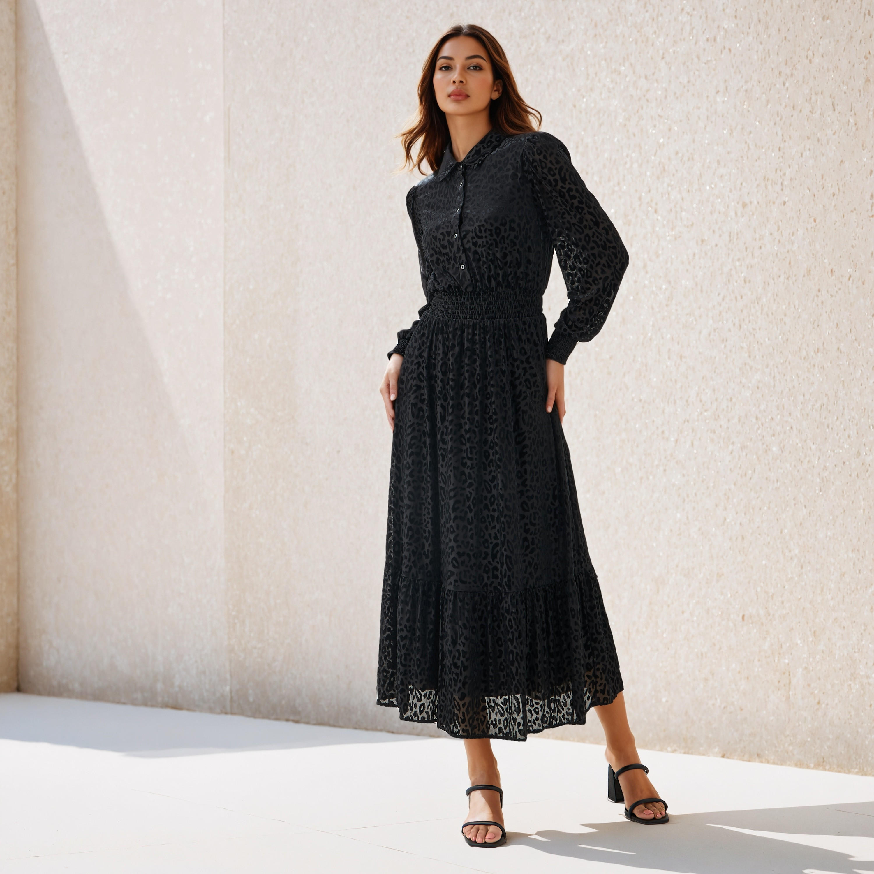 2Xtremz Midi Length Shirt Dress with Smocked Detail-women-clothing-dresses-image-1