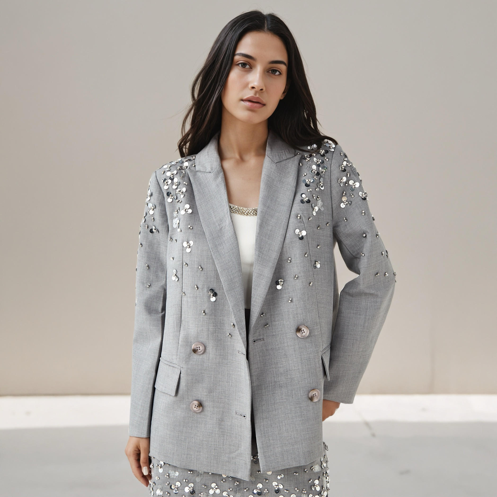 جاكيت بصدر مزدوج وتفاصيل ترتر من تو إكستريمز-women-winterwear-coatsandjackets-jackets-image-1