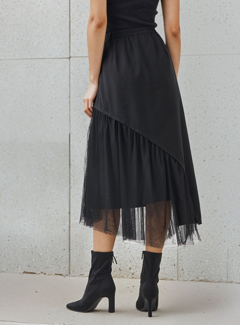 تنورة ميدي شبكية من بوليستر بقصة غير متماثلة من تو إكستريمز-women-clothing-bottoms-skirts-image-3
