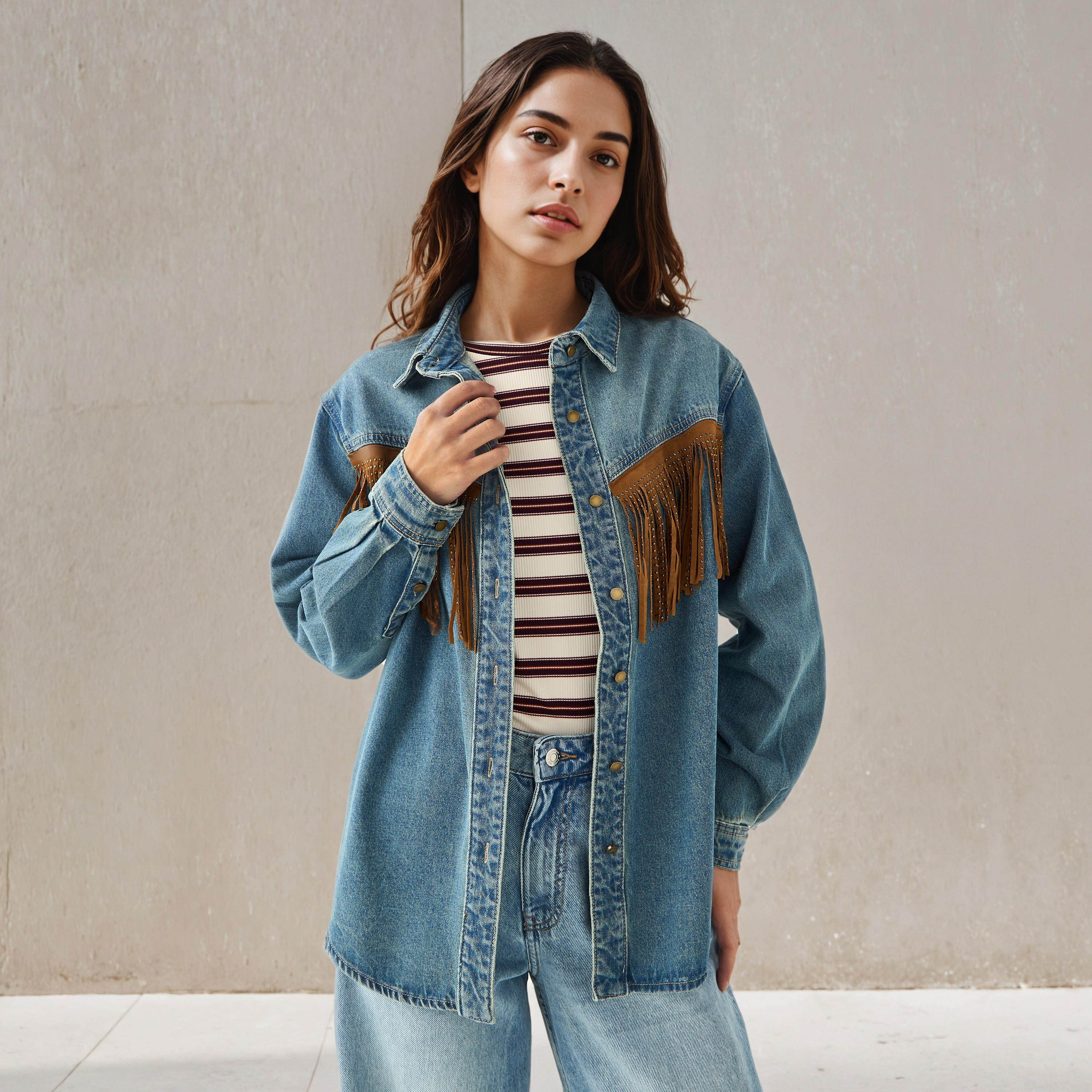 جاكيت دينم بتفاصيل شراشيب من تو إكستريمز-women-winterwear-coatsandjackets-jackets-image-1