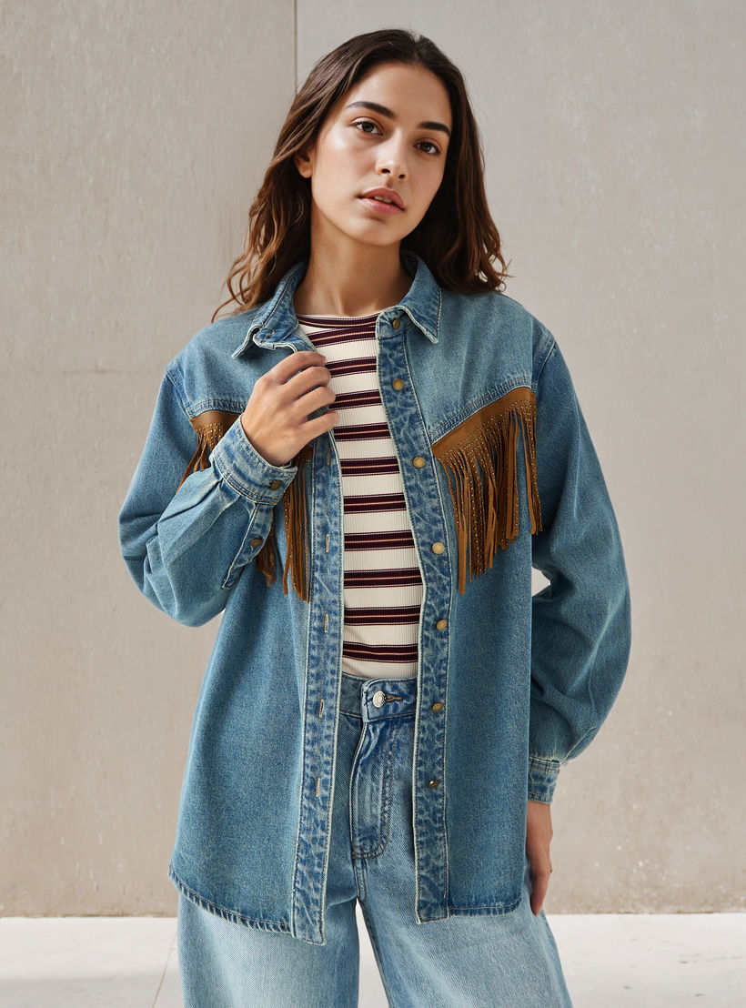 جاكيت دينم بتفاصيل شراشيب من تو إكستريمز-women-winterwear-coatsandjackets-jackets-image-1